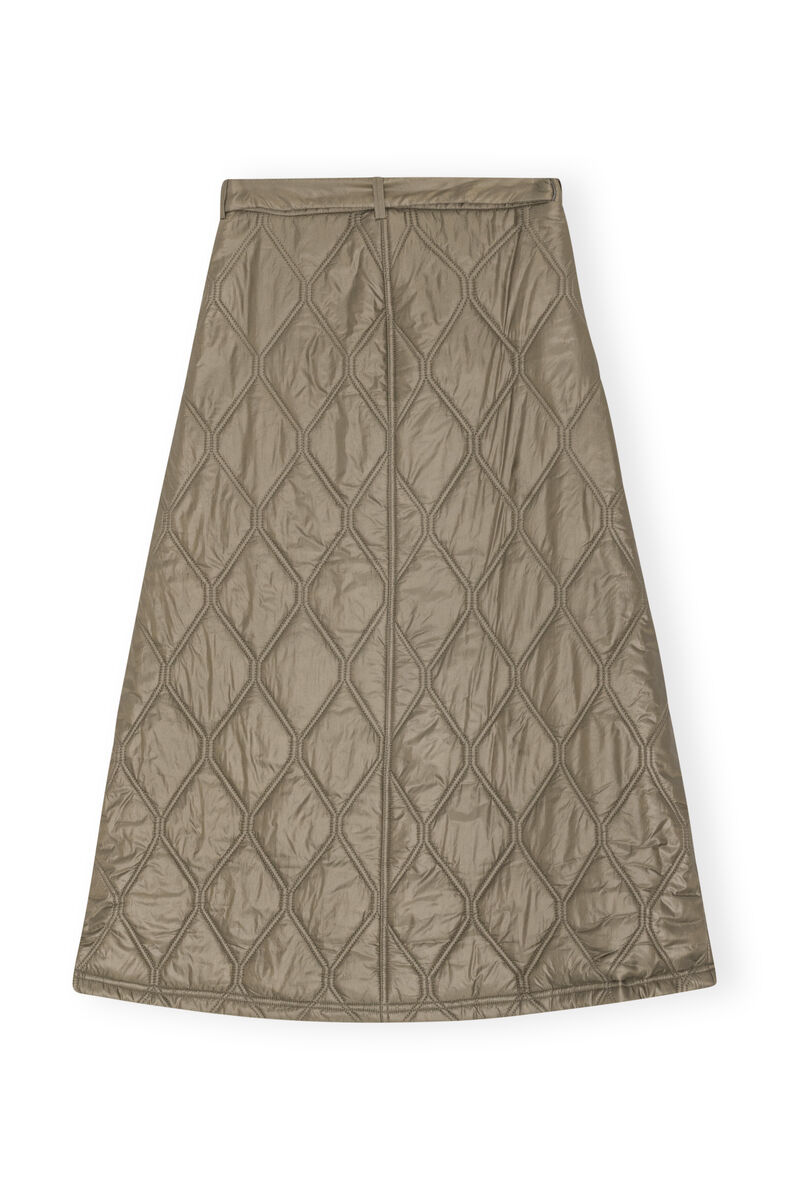 Brown Shiny Quilt Midi kjol , Recycled Polyamide, in colour Fallen Rock - 2 - GANNI