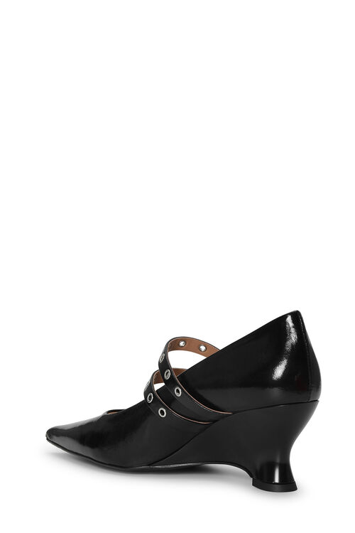 Black Eyelets Low Wedge Smutters, Cotton, in colour Black - 3 - GANNI