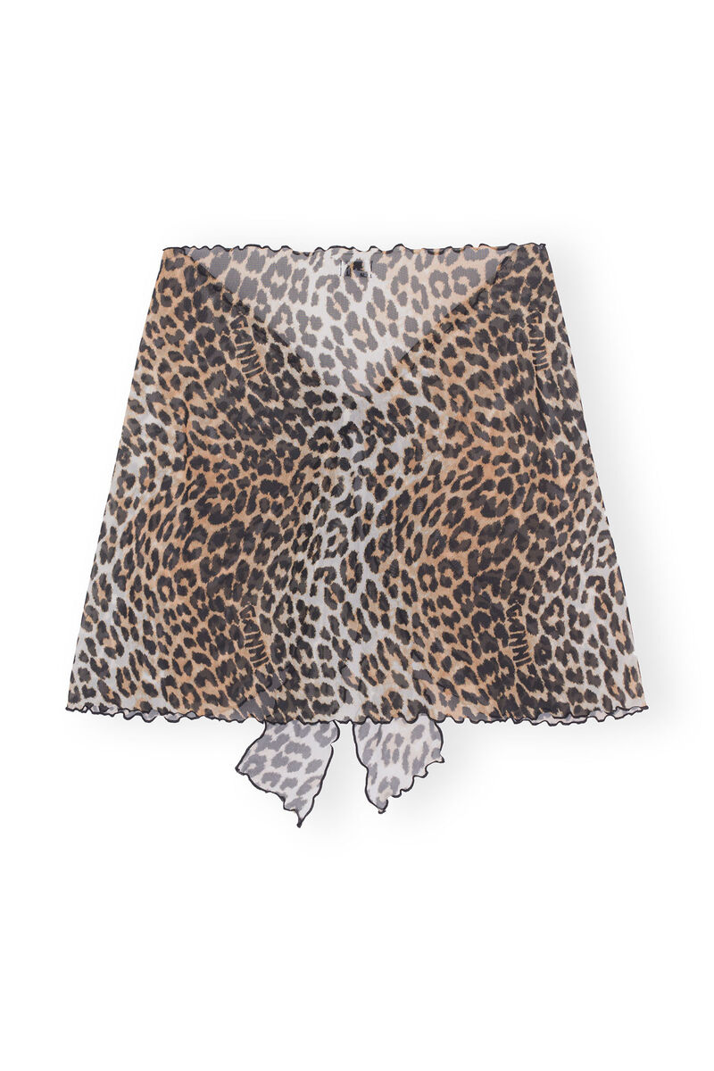 Mesh Cover Up Wrap Mini Skirt, Recycled Nylon, in colour Leopard - 2 - GANNI