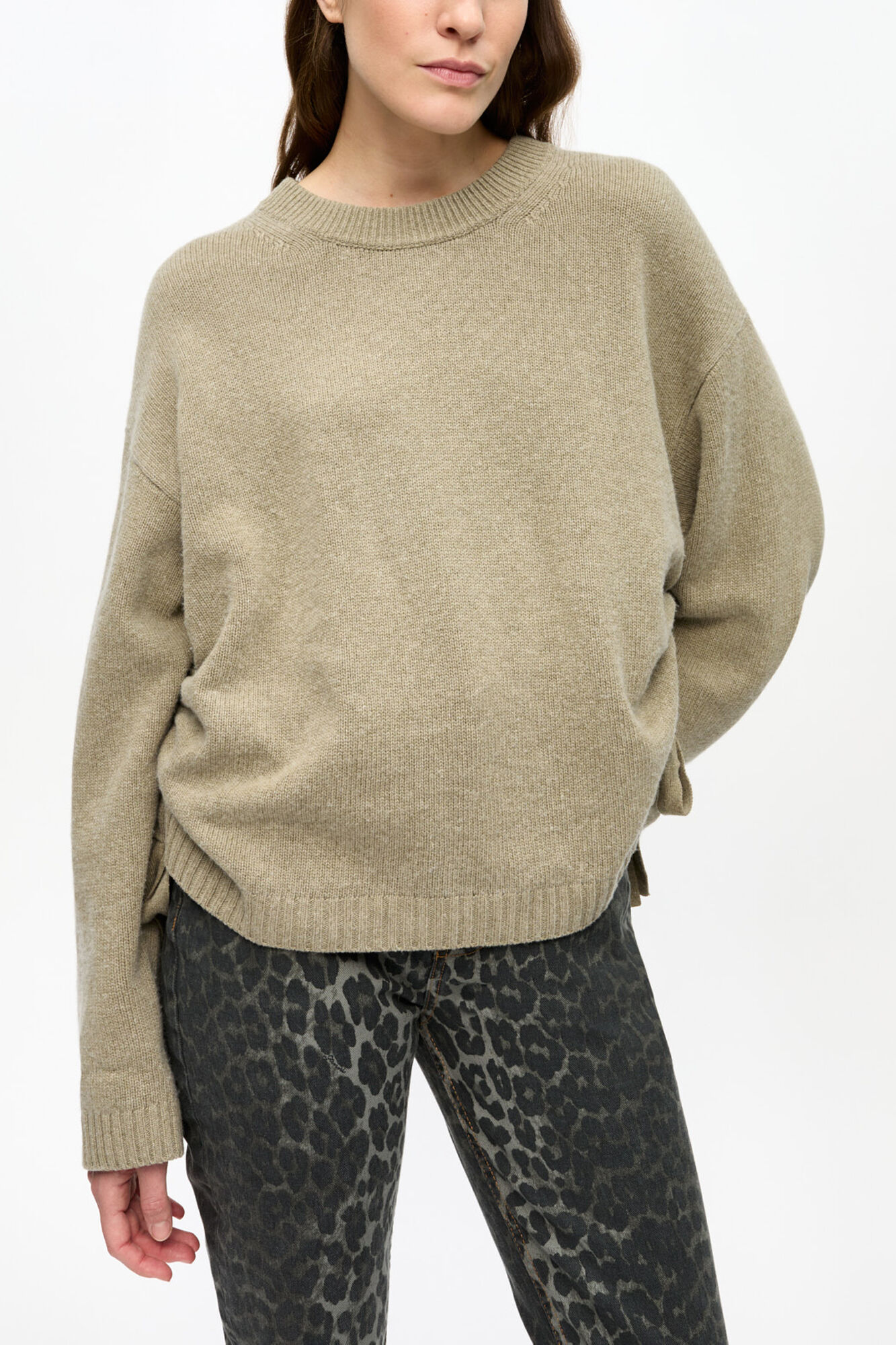 Brown Future Wool Mix Oversized Jumper, Recycled Wool, in colour Dusty Olive - 1 - GANNI