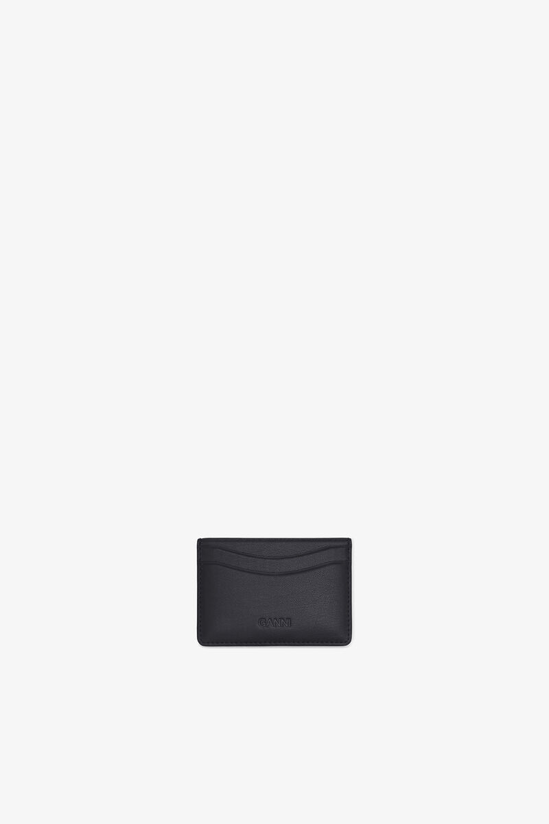 Bou Card Holder in Black, Recycled Leather, in colour Black - 2 - GANNI