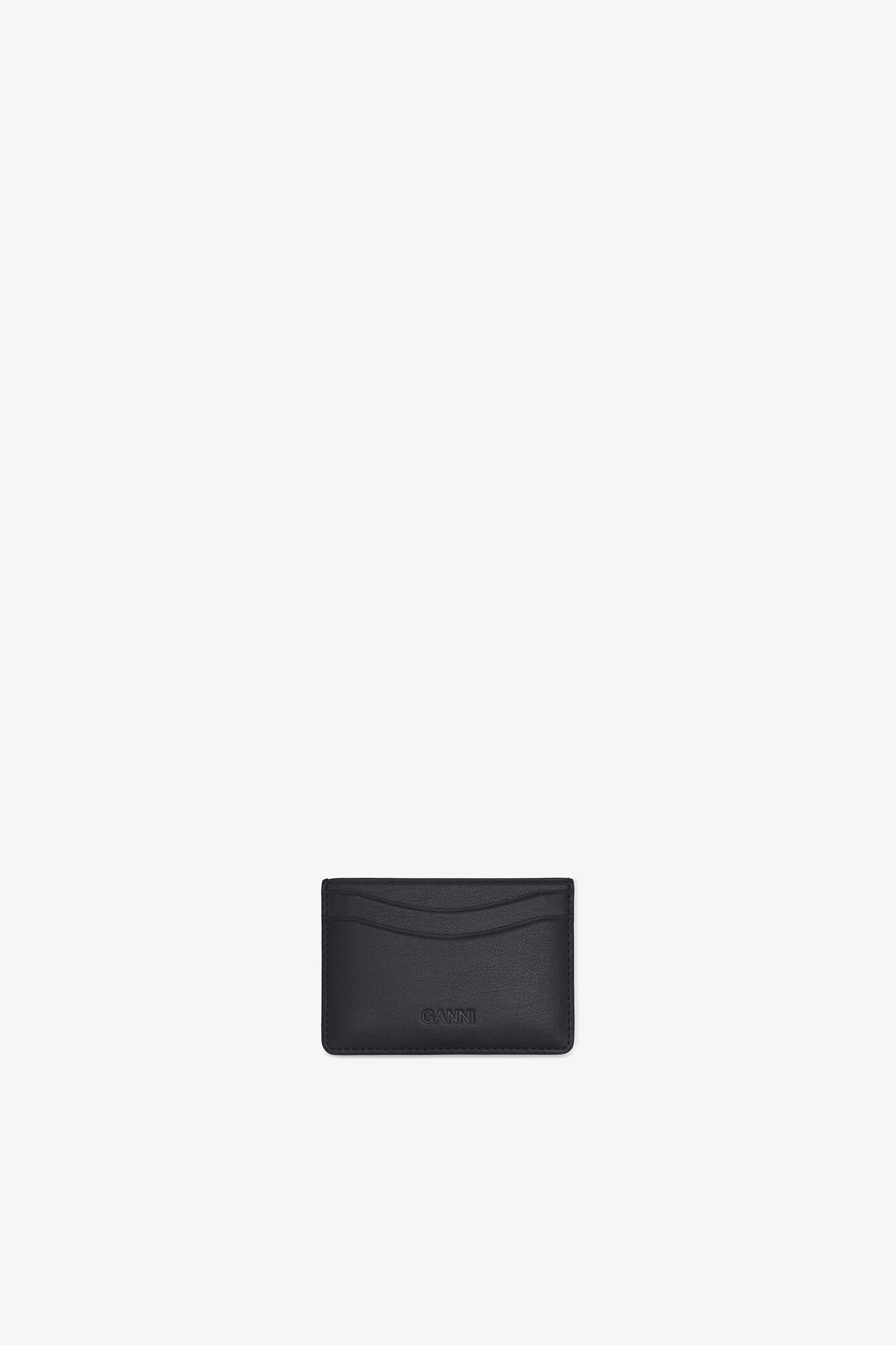 Bou Card Holder in Black, Recycled Leather, in colour Black - 2 - GANNI
