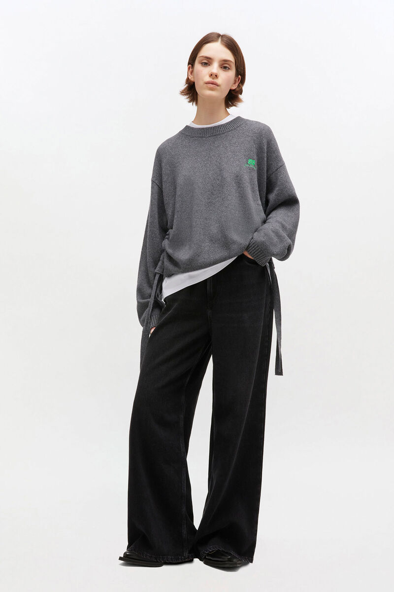 Grey Wool Mix Jumper, Viscose, in colour Charcoal Grey - 1 - GANNI