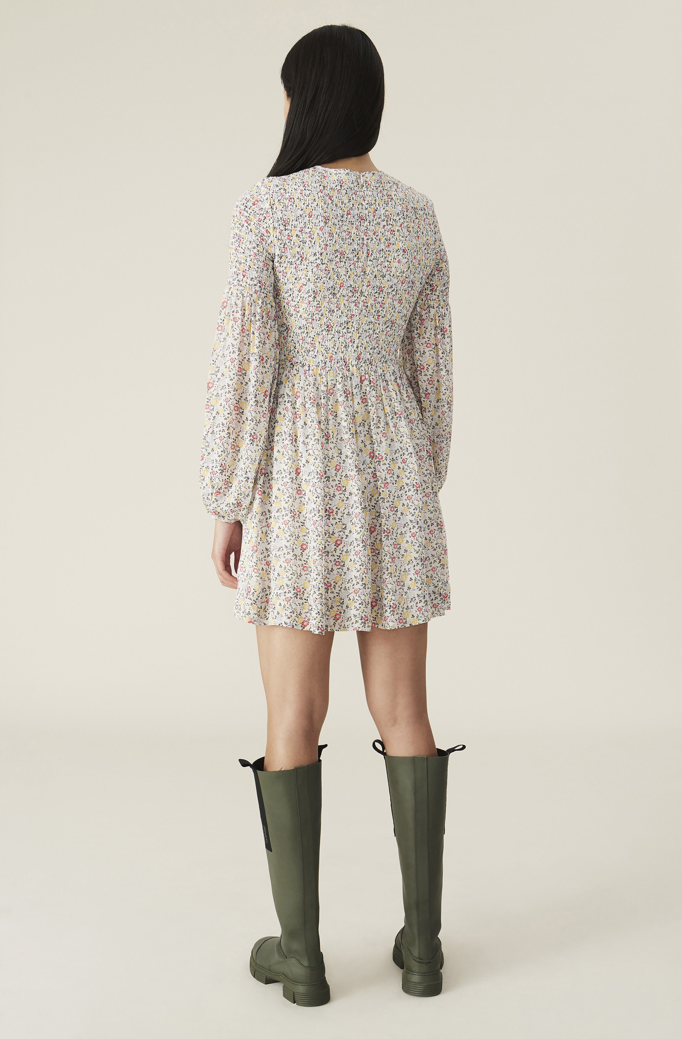 ganni printed georgette smock dress