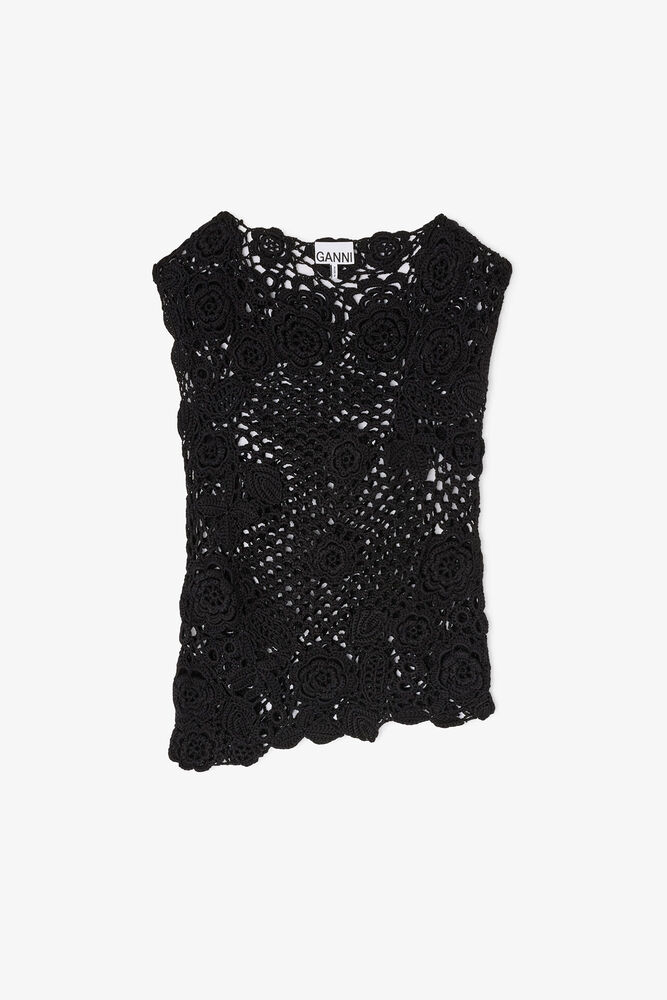 Knit Top in Cotton Crochet, Black