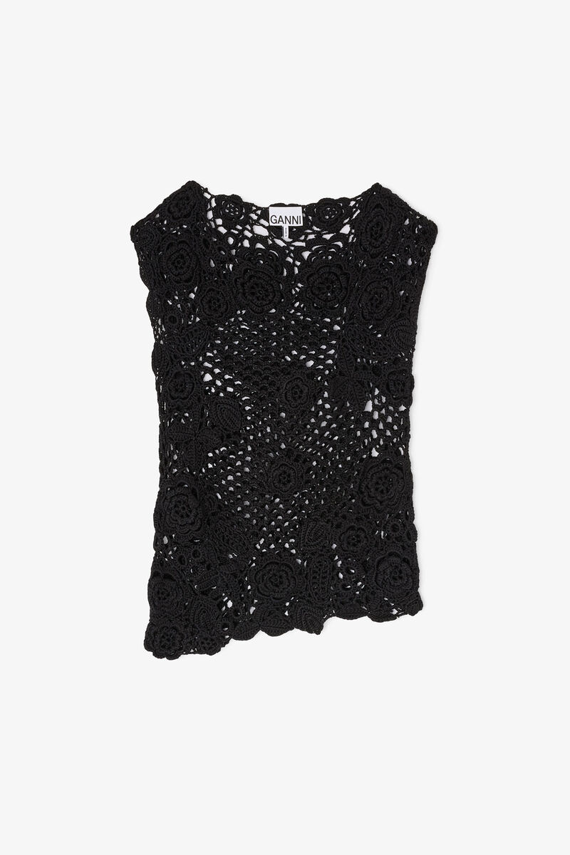 Knit Top in Cotton Crochet, Organic Cotton, in colour Black - 1 - GANNI