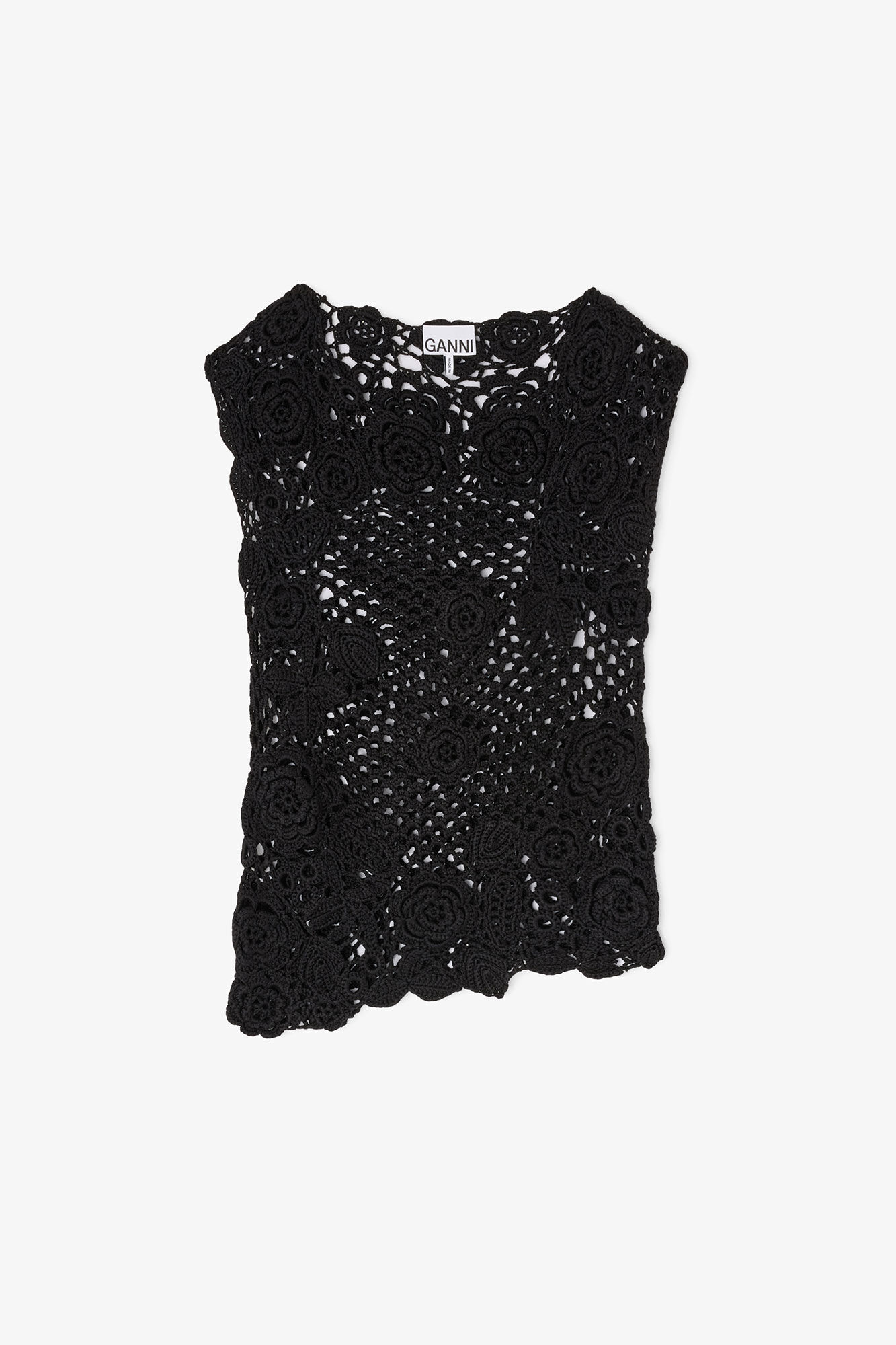 Knit Top in Cotton Crochet, Organic Cotton, in colour Black - 1 - GANNI