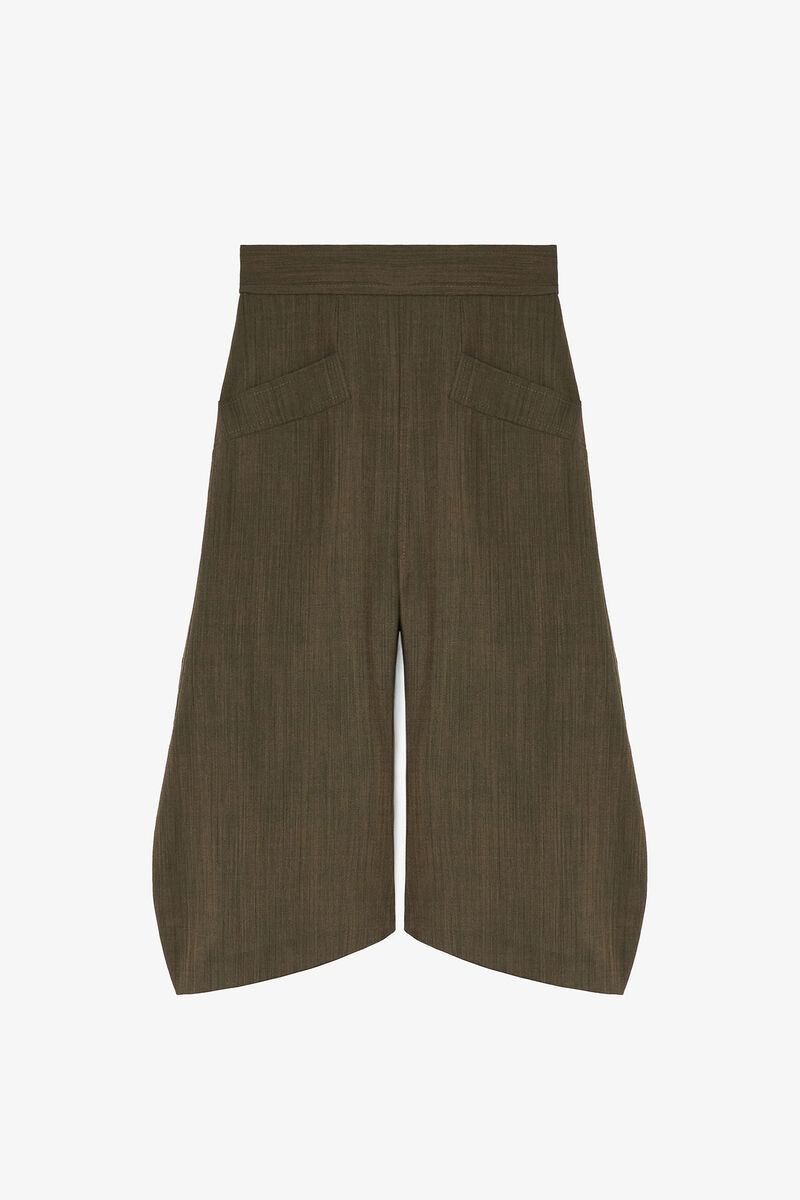 Capri Trousers in Brown Wool Melange, Recycled Wool, in colour Canteen - 1 - GANNI