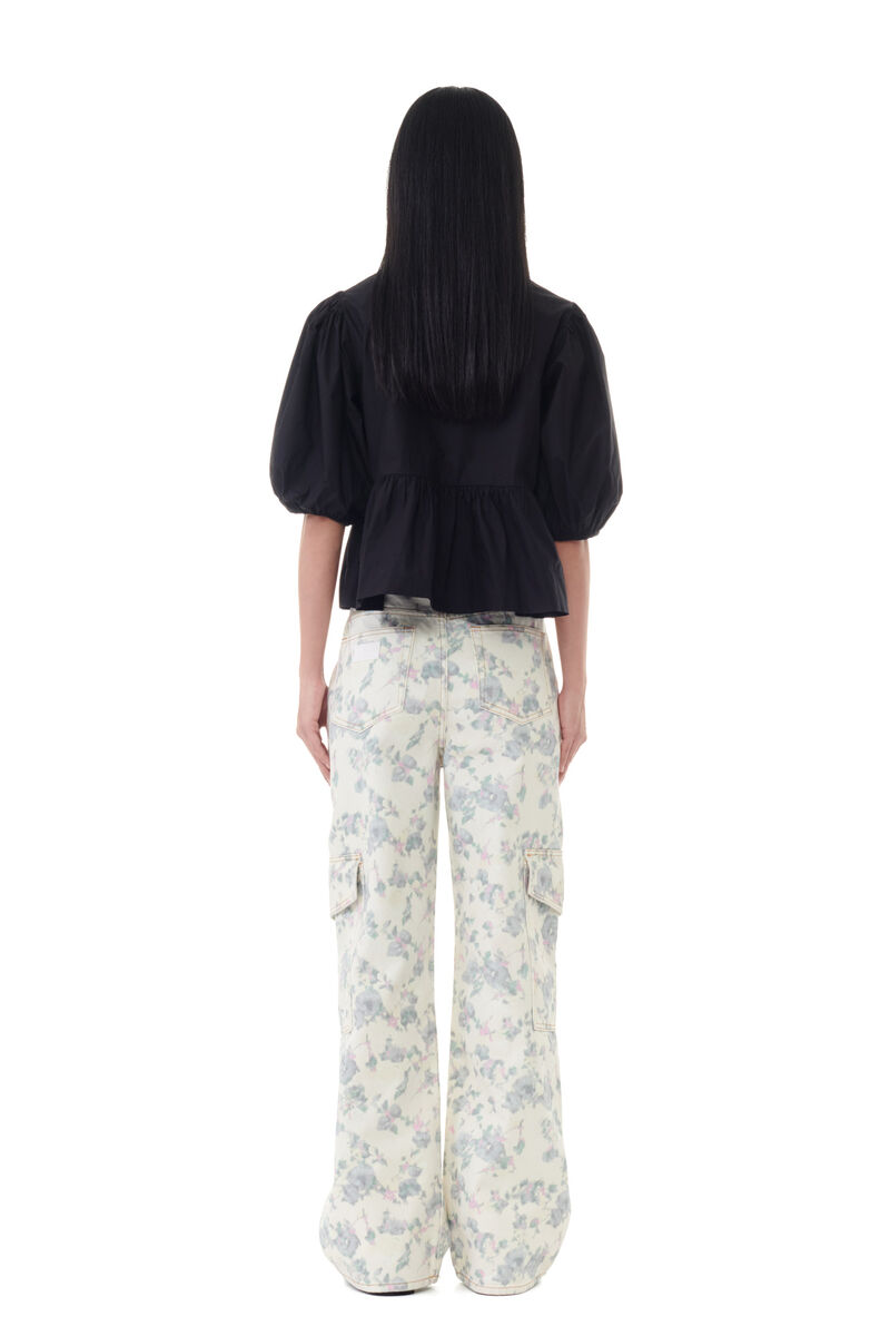 Floral Printed Angi-jeans, Cotton, in colour Tofu - 3 - GANNI