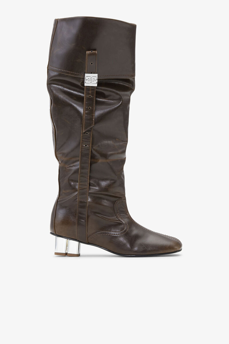 Dark Olive Slouchy Knee Boots, Cotton, in colour Dark Olive - 1 - GANNI