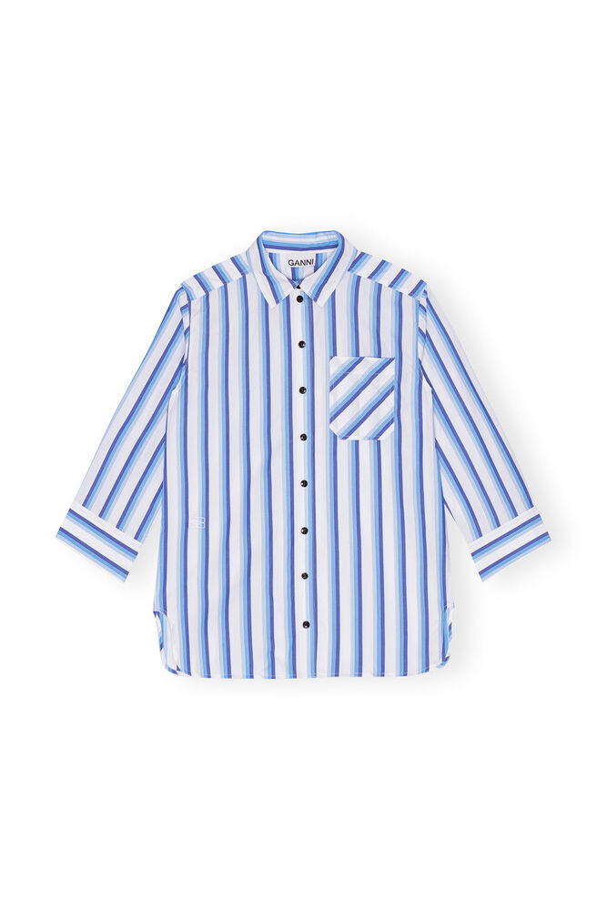 Chemise Blue Striped Cotton Oversized, Silver Lake Blue