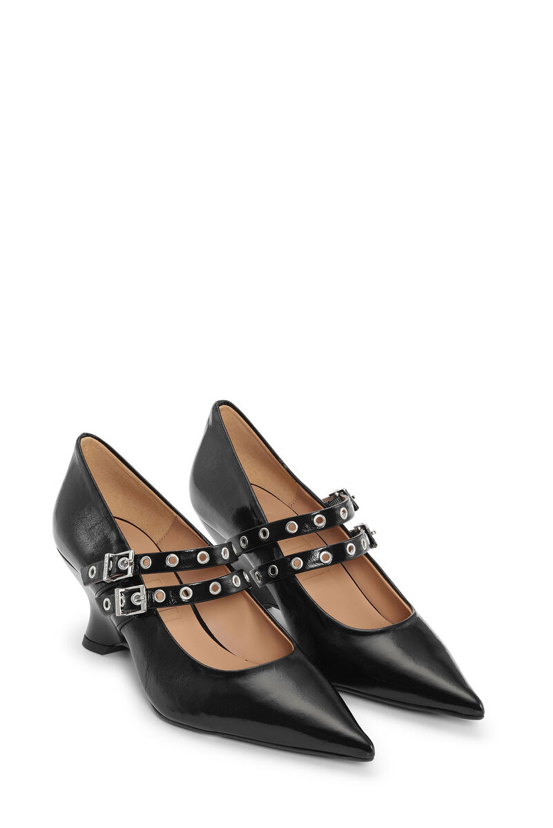 Black Eyelets Low Wedge Smutters, Cotton, in colour Black - 2 - GANNI