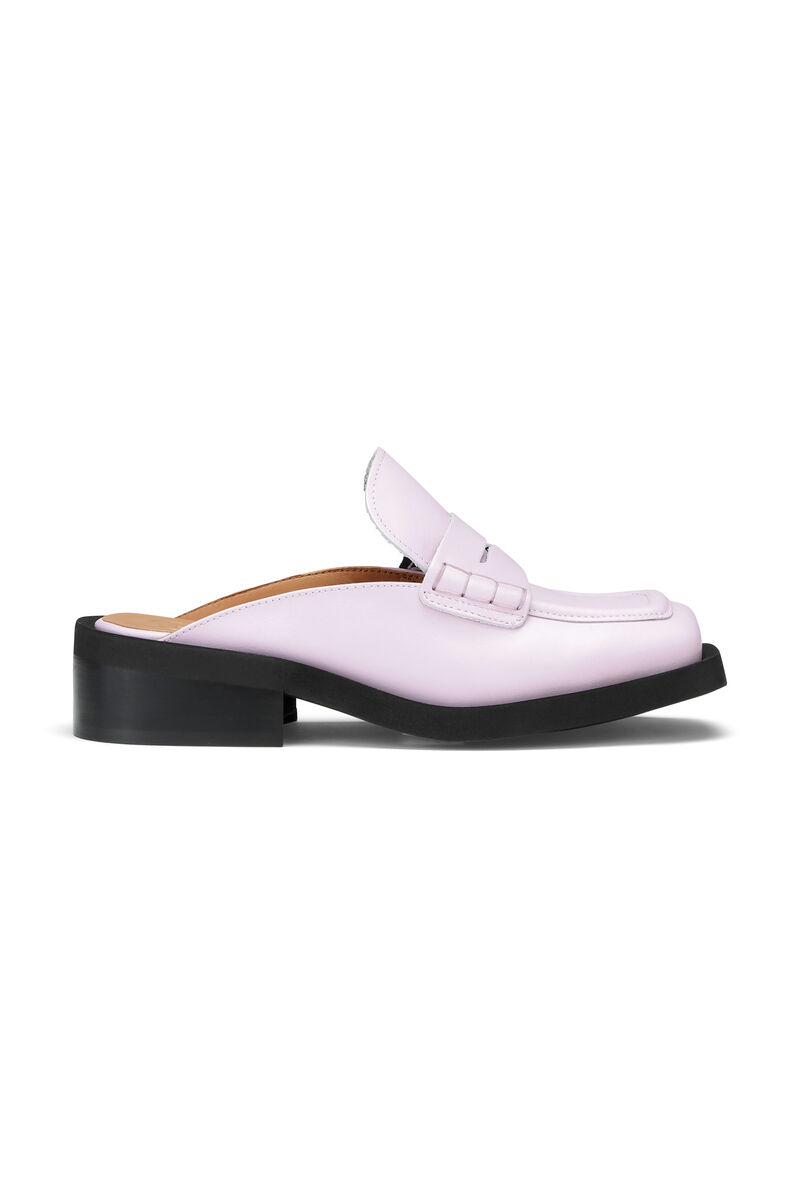 Square Toe Backless Loafers, Leather, in colour Winsome Orchid - 1 - GANNI