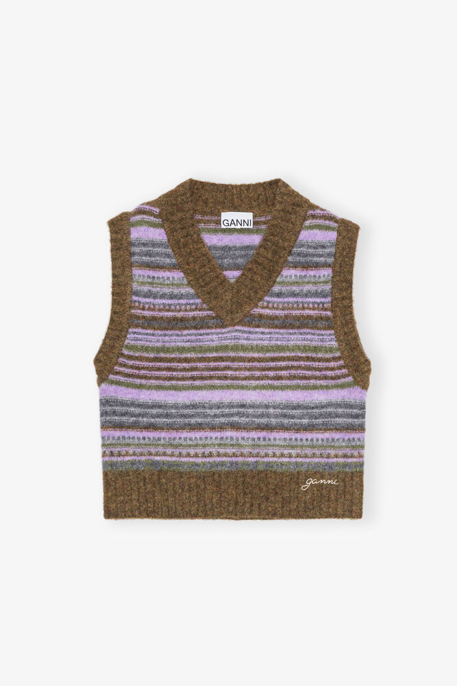 Stripe Wool Vest, Military Olive