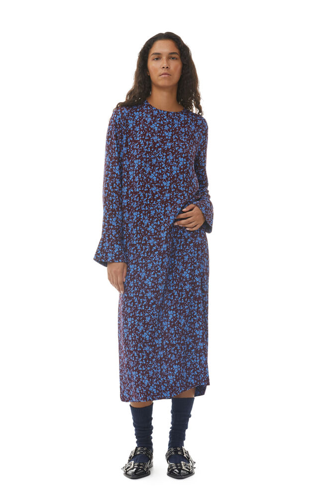 Printed Crepe Midi Dress, Port Royale