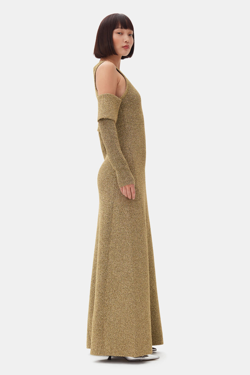 Gold Sparkle Cold-Shoulder Maxi Dress, Metallic fiber, in colour Gold - 3 - GANNI