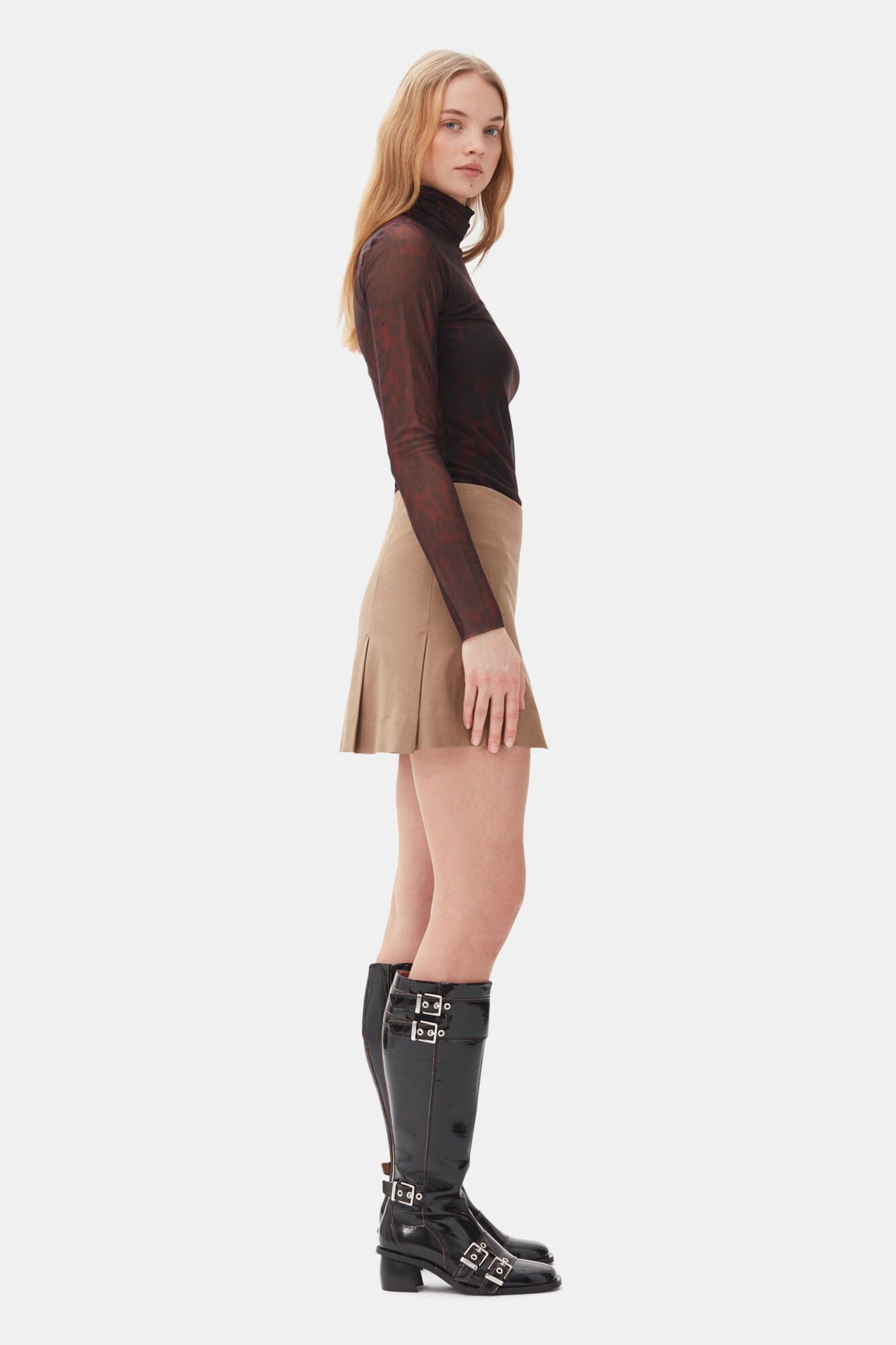 Brown Drapey Melange Mini Skirt | GANNI 