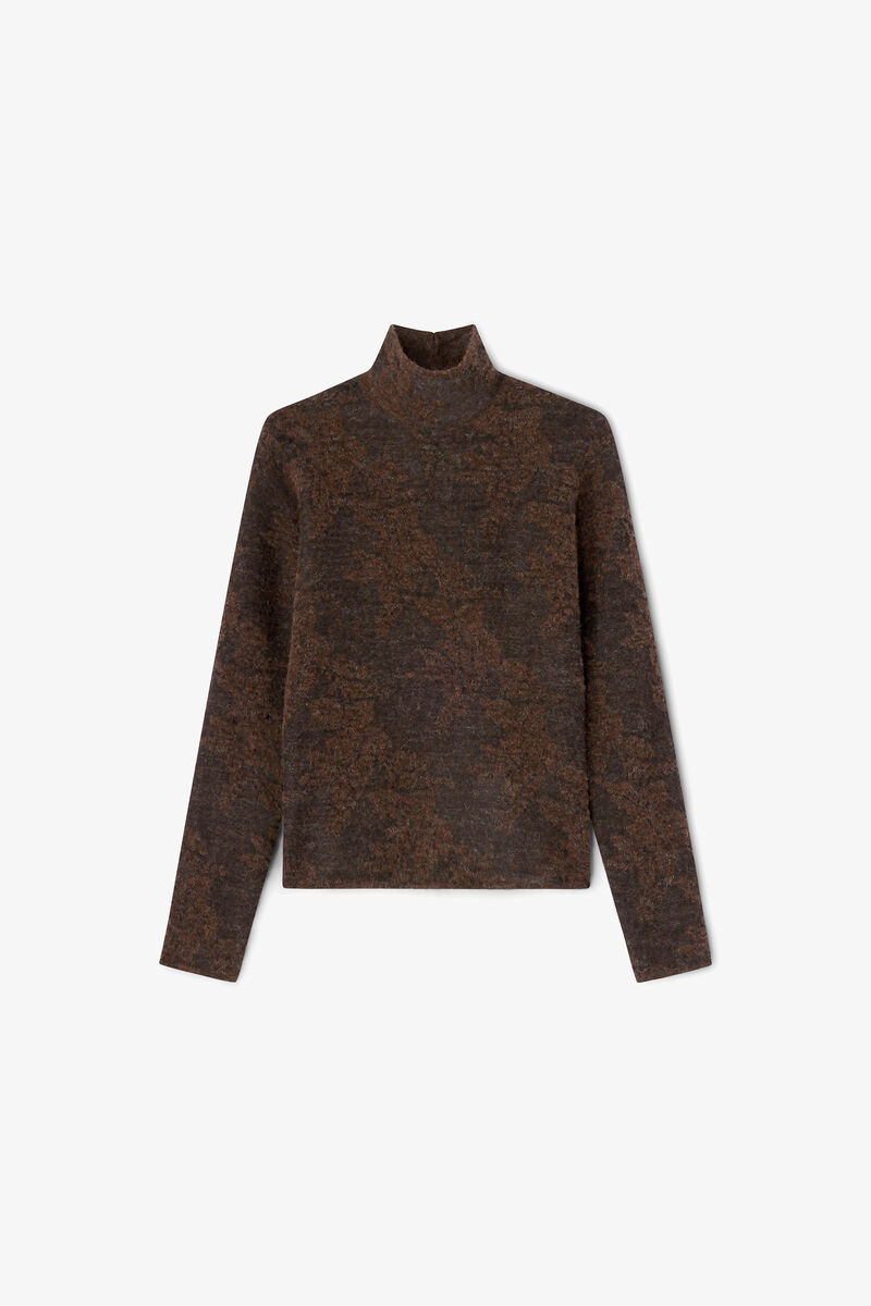 Sheer Turtleneck, Alpaca, in colour Chocolate Plum - 1 - GANNI