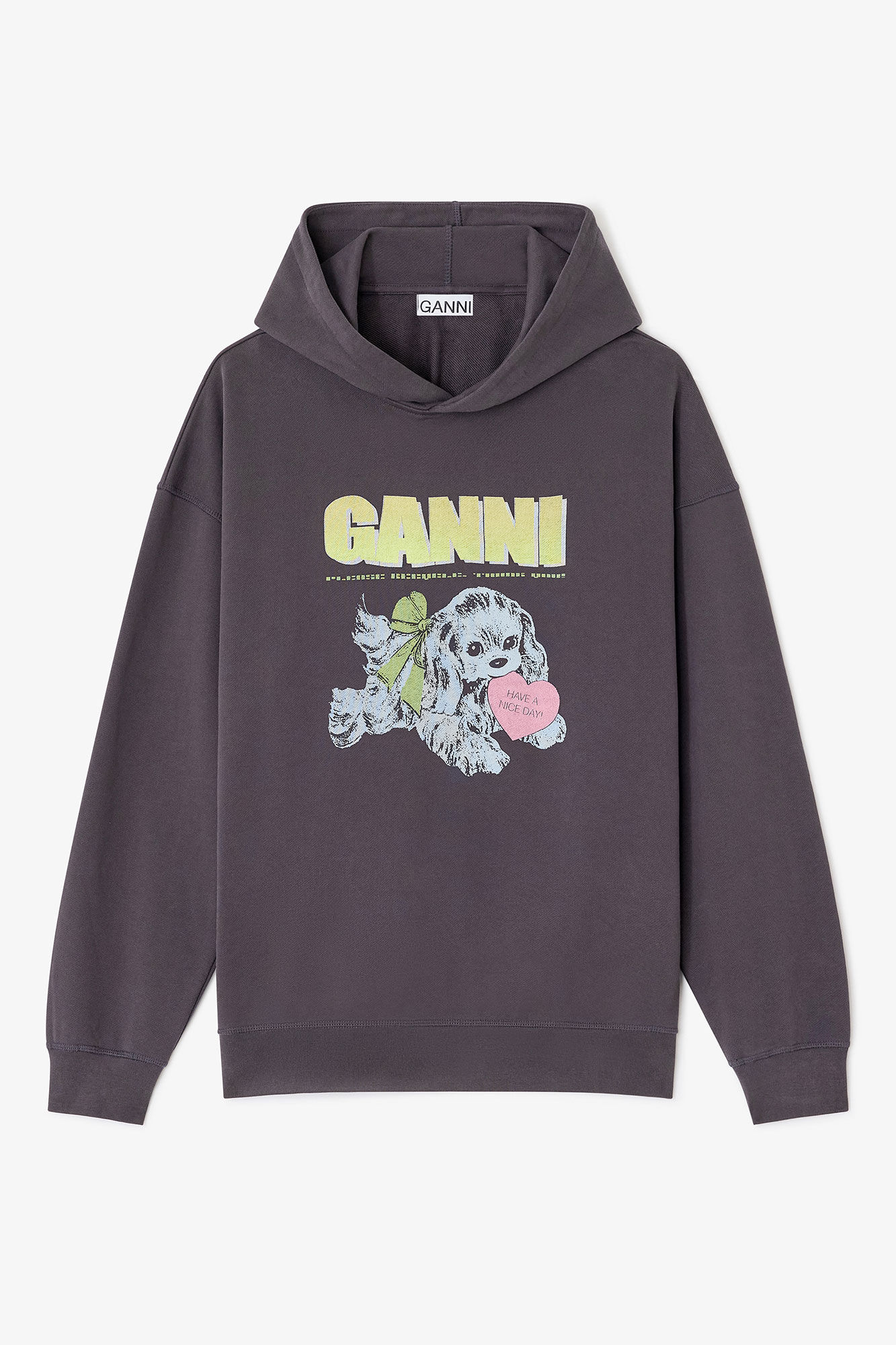 Black Puppy Hoodie, Cotton, in colour Phantom - 1 - GANNI
