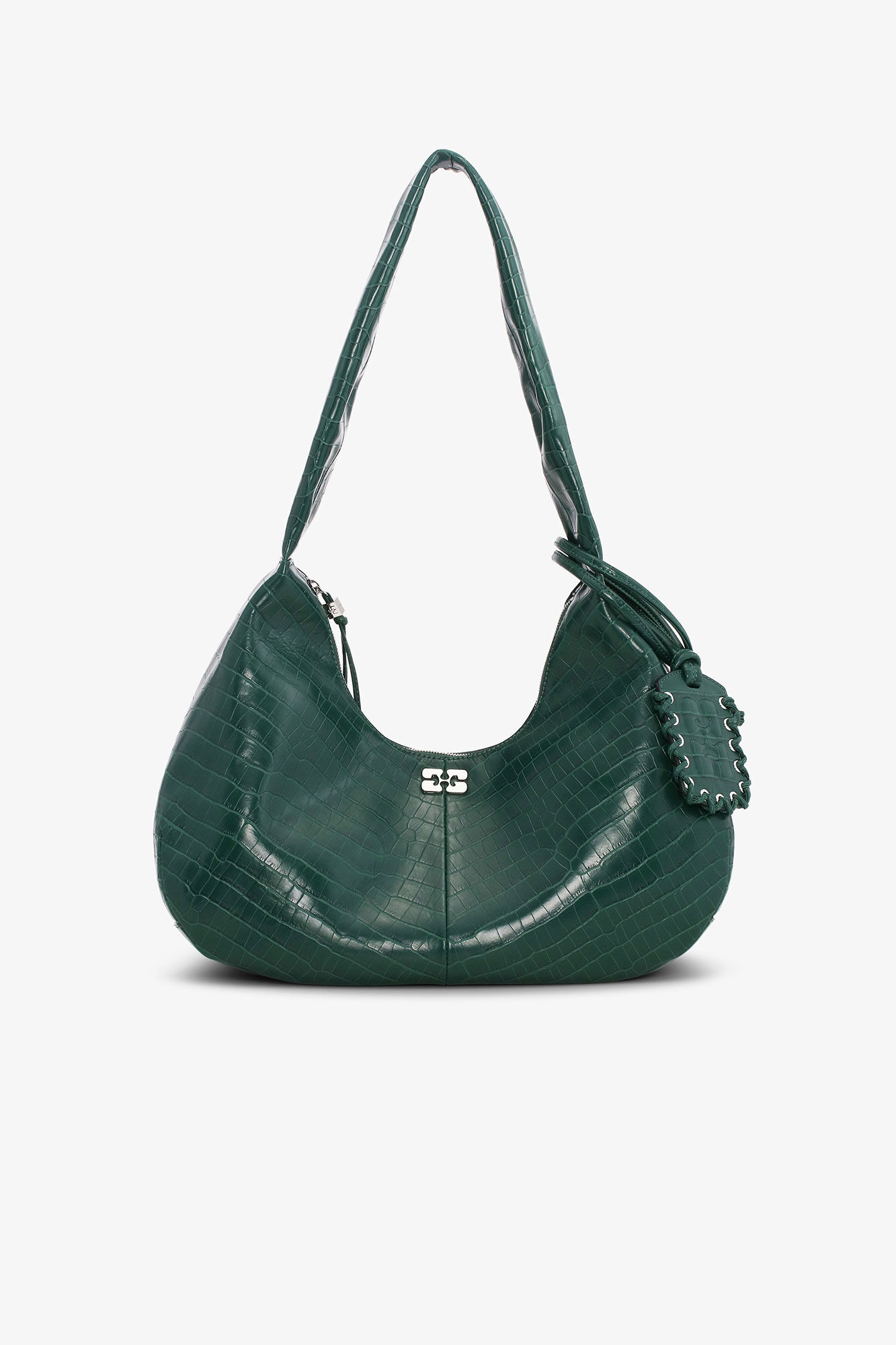 Sac Hobo moyen en croco vert, Lyocell, in colour Pineneedle - 1 - GANNI