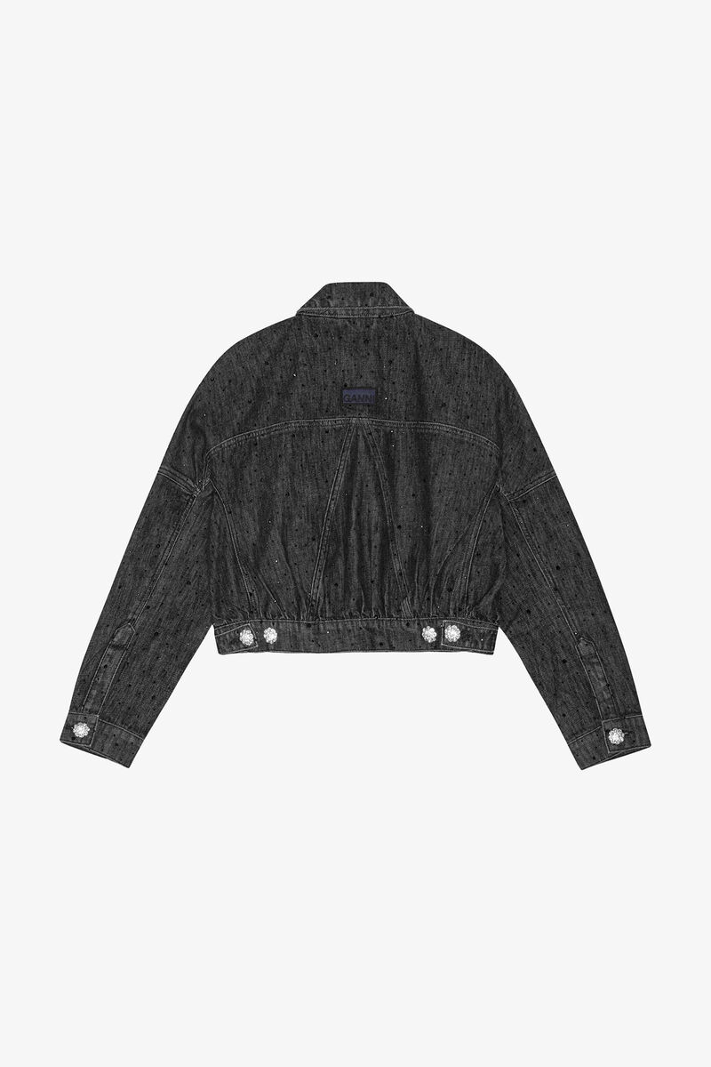 Tvättad Svart Glittrig Denimjacka, Cotton, in colour Washed Black/Black - 2 - GANNI