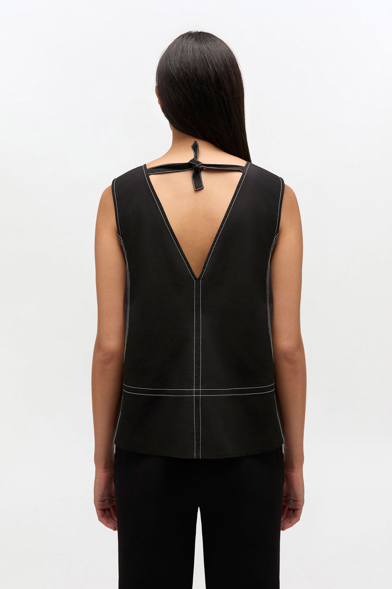 Black Cotton A-line Top, in colour Jet Black - 2 - GANNI