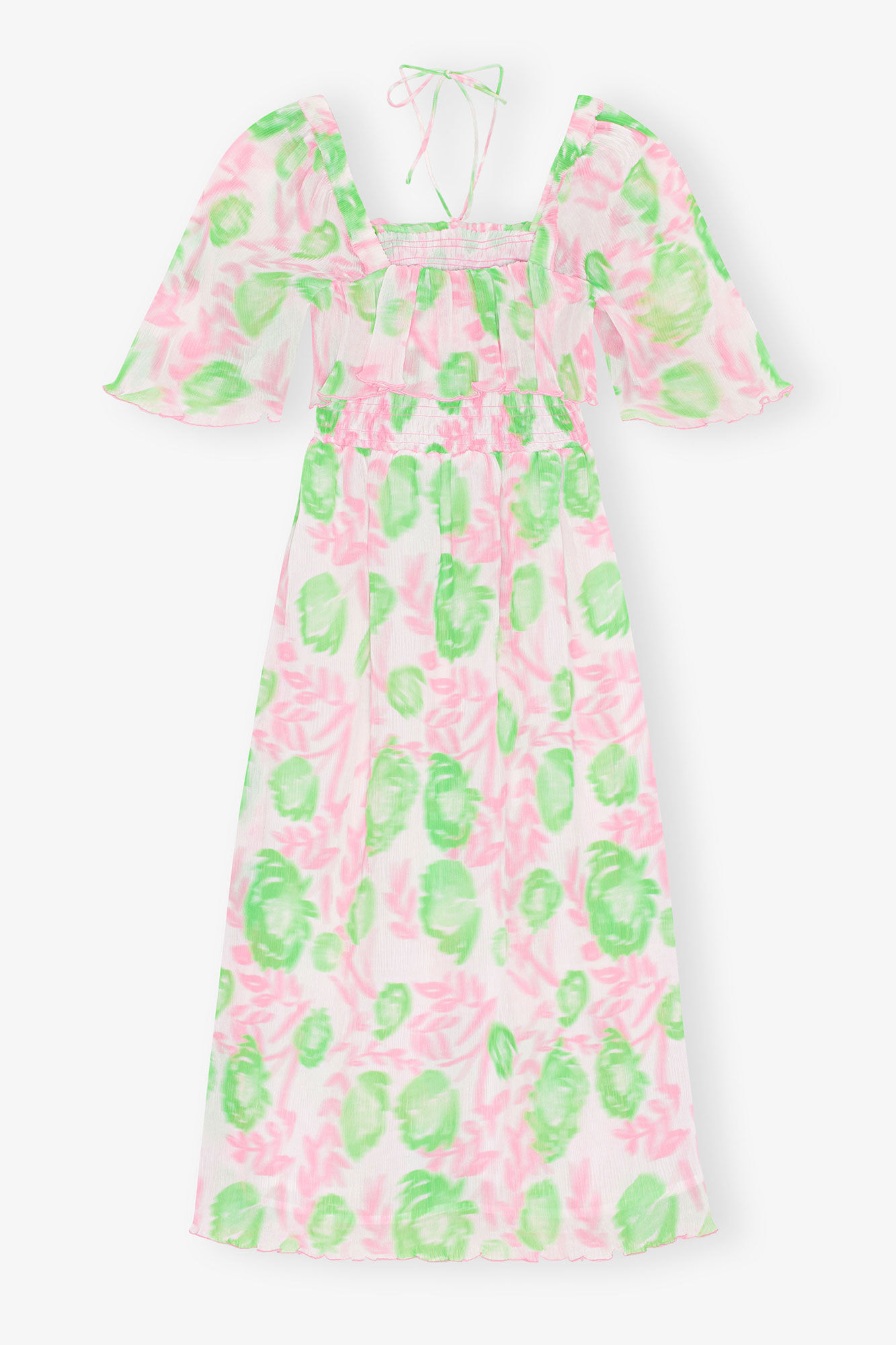 Pleated Georgette Midi Smock Dress, Recycled Polyester, in colour Pink Tulle - 2 - GANNI