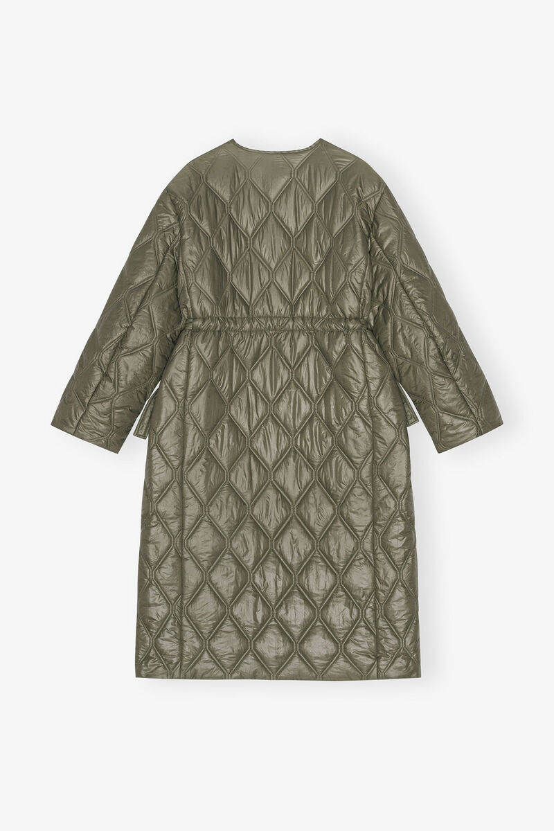 Green Shiny Quilt Long Coat, Nylon, in colour Kalamata - 2 - GANNI