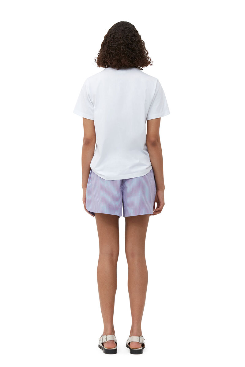 Stripe Cotton Elastic Shorts, Cotton, in colour Forever Blue - 2 - GANNI