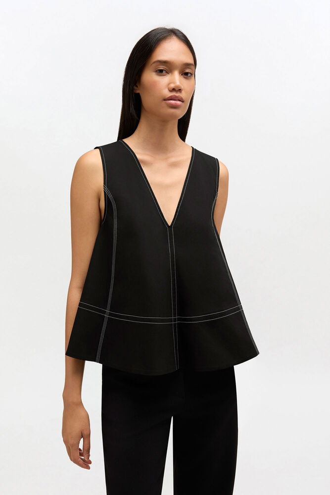 Black Cotton A-line Top, Jet Black