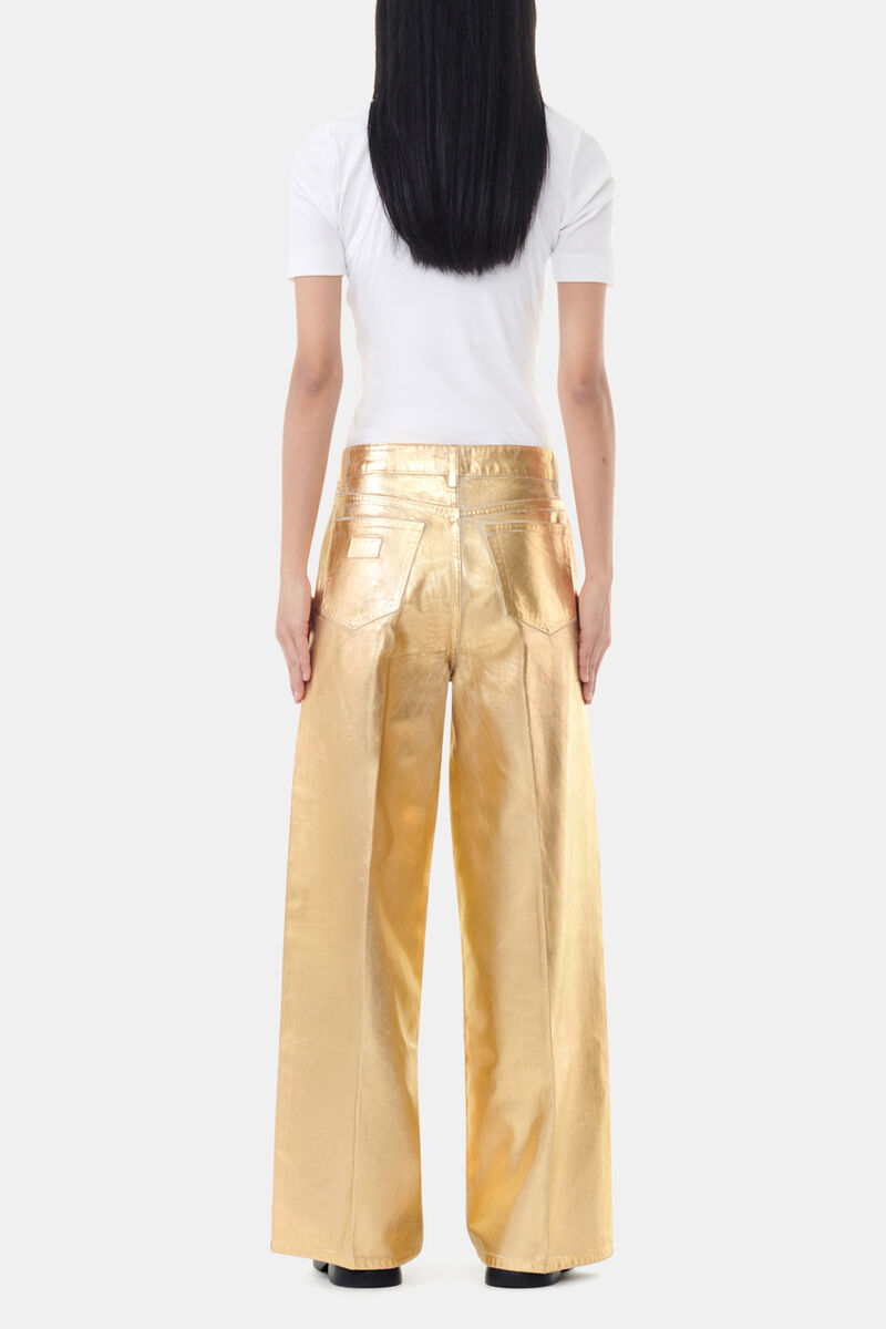 Gold Foil Wide Jeans, Organic Cotton, in colour Egret - 3 - GANNI
