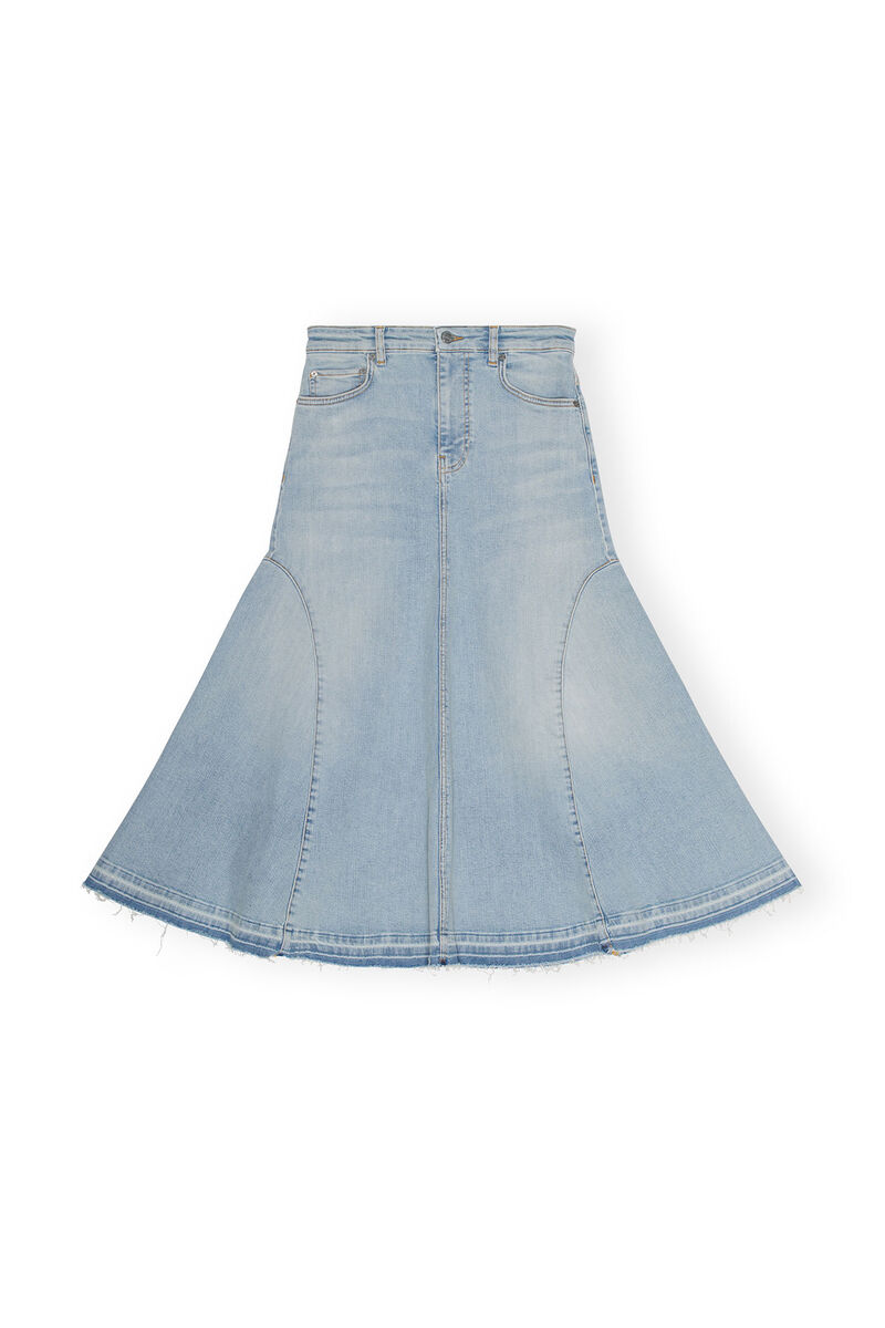 Light Blue Denim Midi Skirt, Elastane, in colour Tint Wash - 1 - GANNI