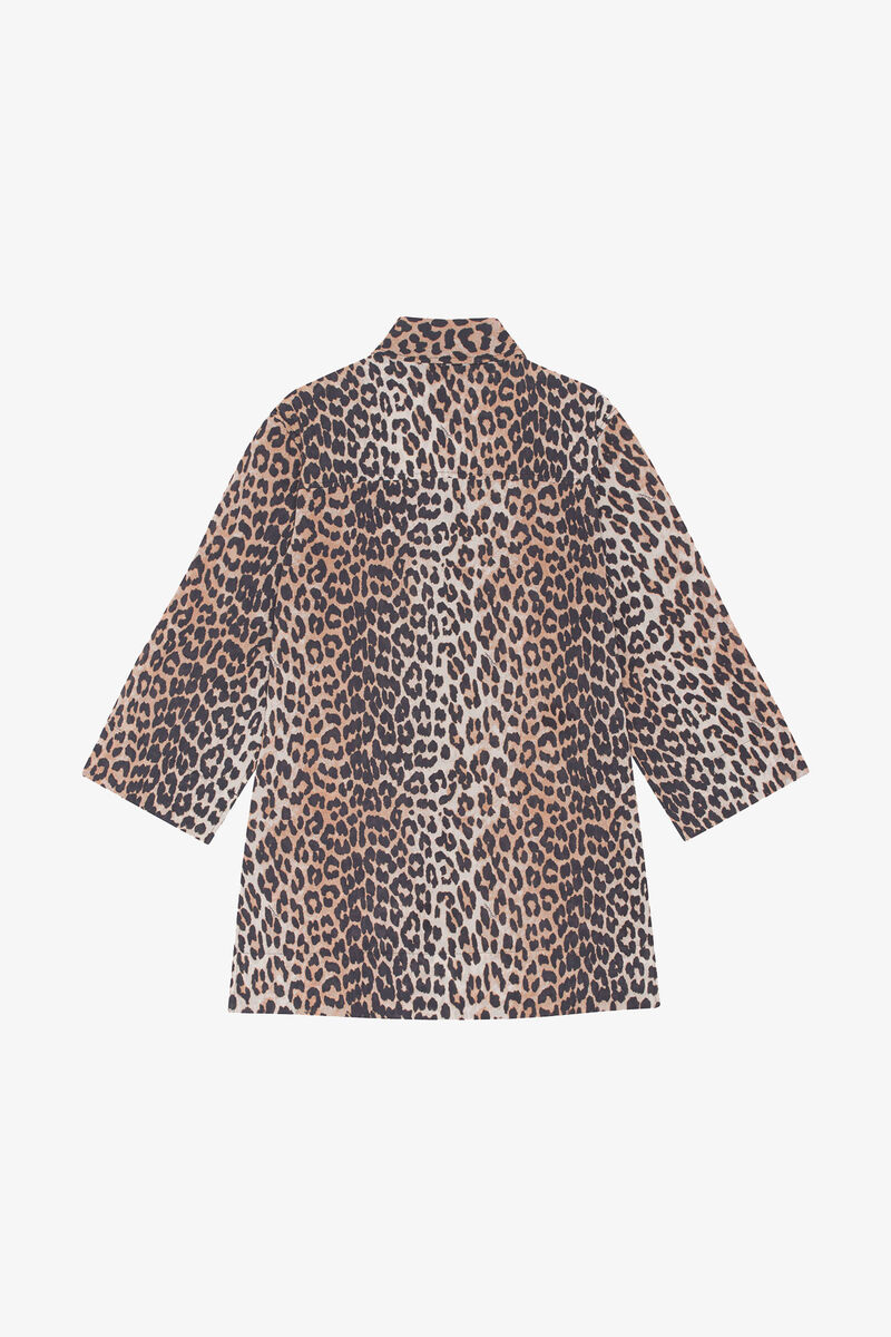 Leopard Print Cotton Shirt, Cotton, in colour Leopard - 2 - GANNI
