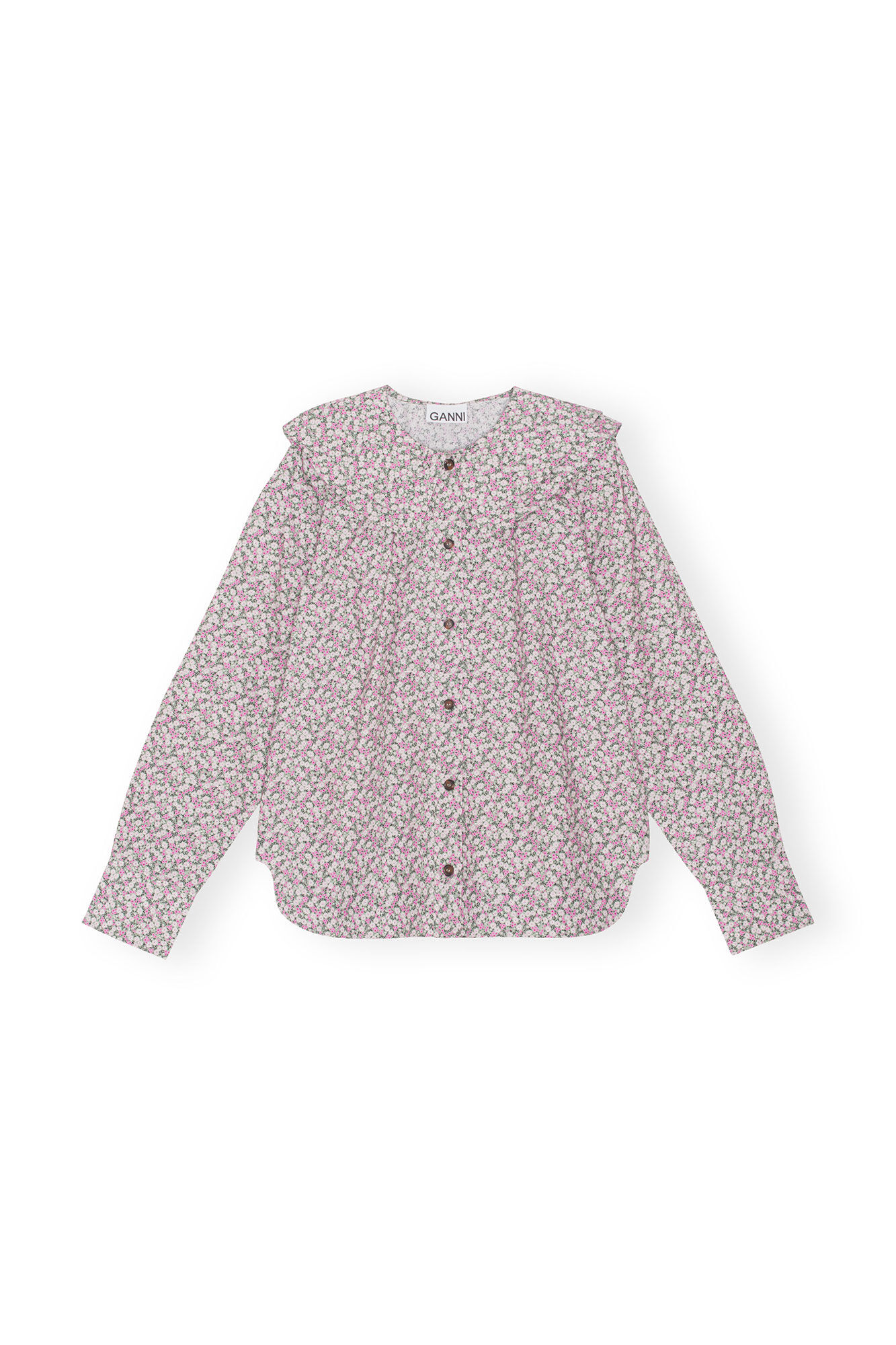 Printed Cotton Double-Collar Shirt, Cotton, in colour Frost Gray - 1 - GANNI