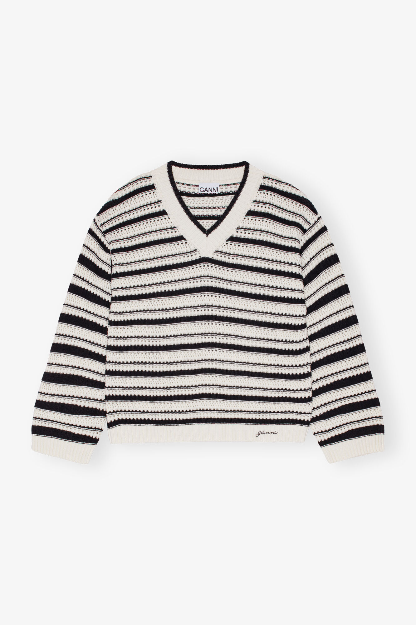 Striped V-neck Jumper, Cotton, in colour Multicolour - 1 - GANNI