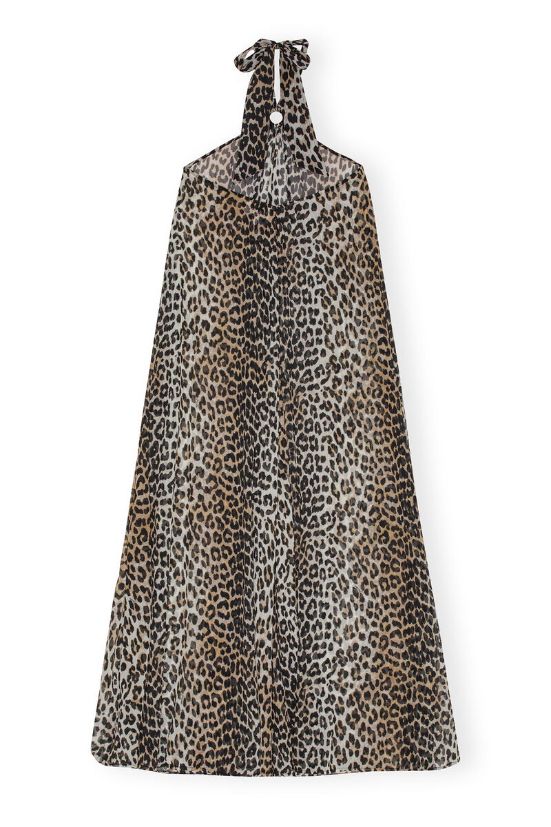 Robe Leopard Printed Light Chiffon Halterneck Long, Recycled Polyester, in colour Leopard - 2 - GANNI