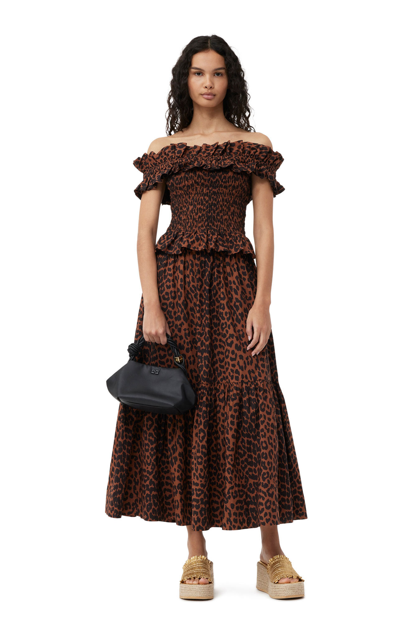 Cotton Poplin Maxi Flounce Skirt, Cotton, in colour Toffee - 4 - GANNI