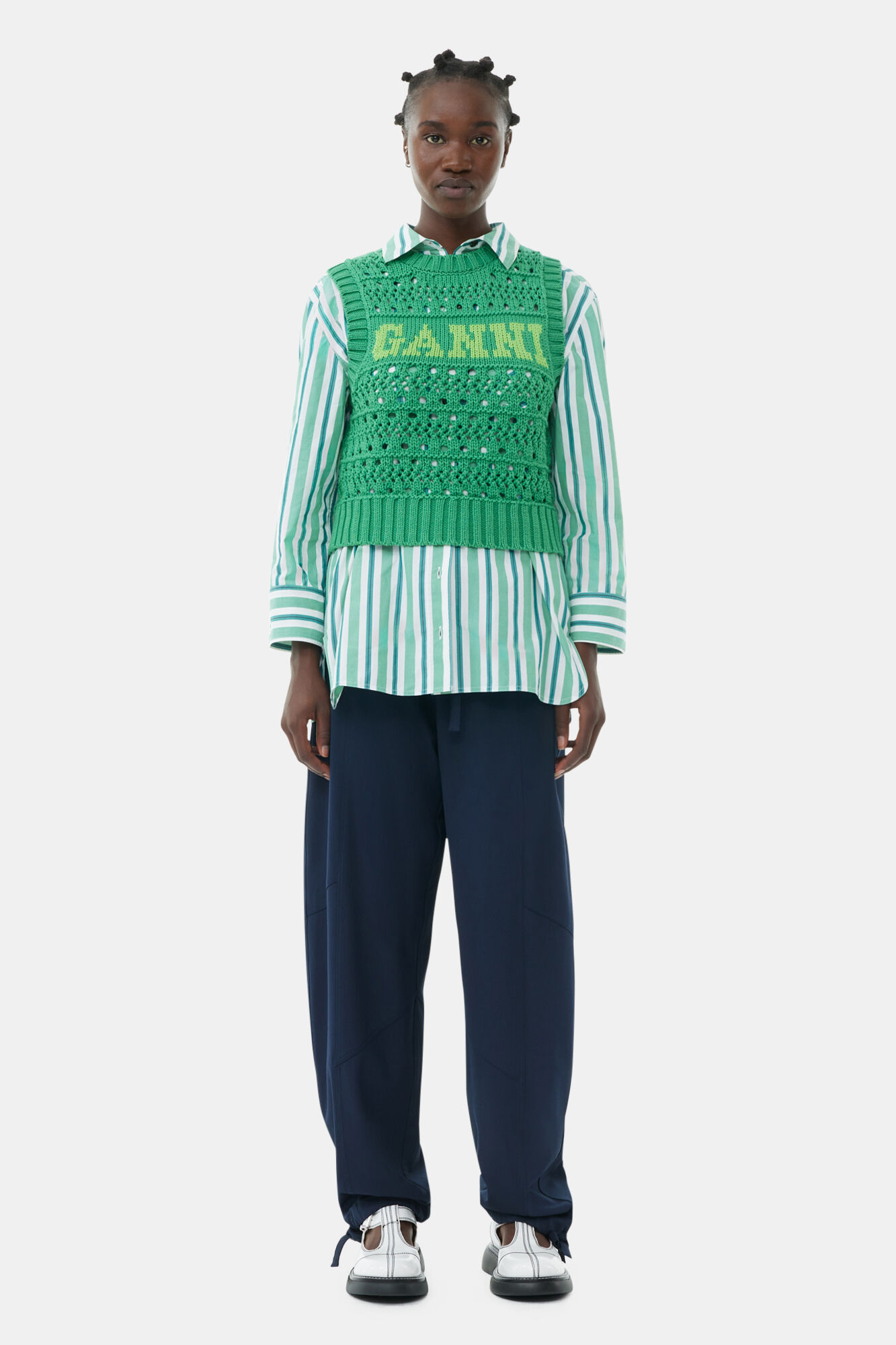 Gilet Green Cotton Rope, Organic Cotton, in colour Juniper - 2 - GANNI