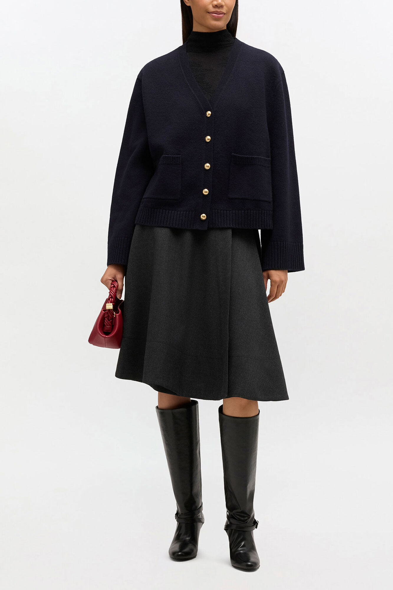 Classic Wool Cardigan, Wool, in colour Sky Captain - 2 - GANNI