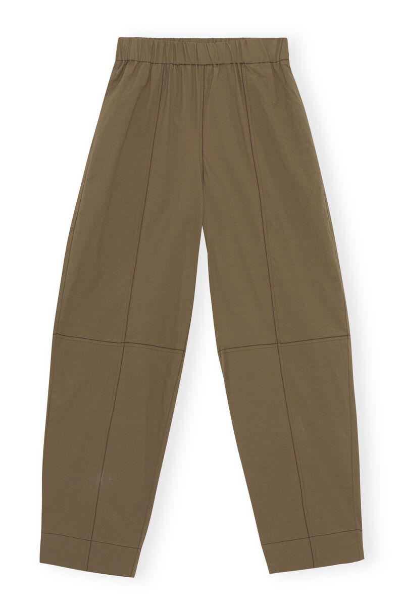 Elasticated Curve Trousers, Cotton, in colour Teak - 1 - GANNI