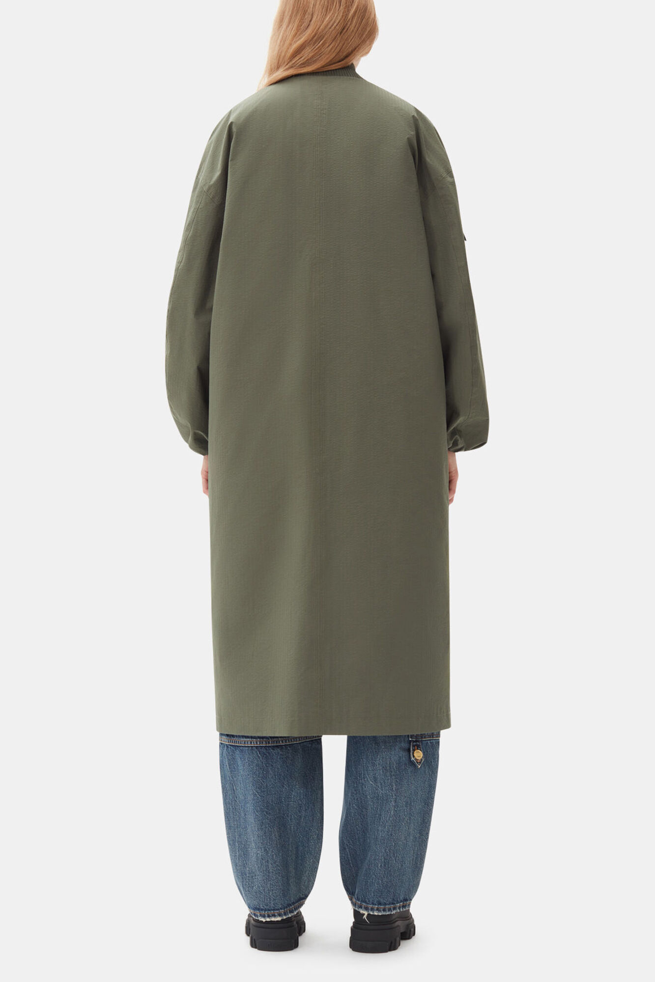 Green Tech Seersucker Oversized Shell Coat | GANNI US