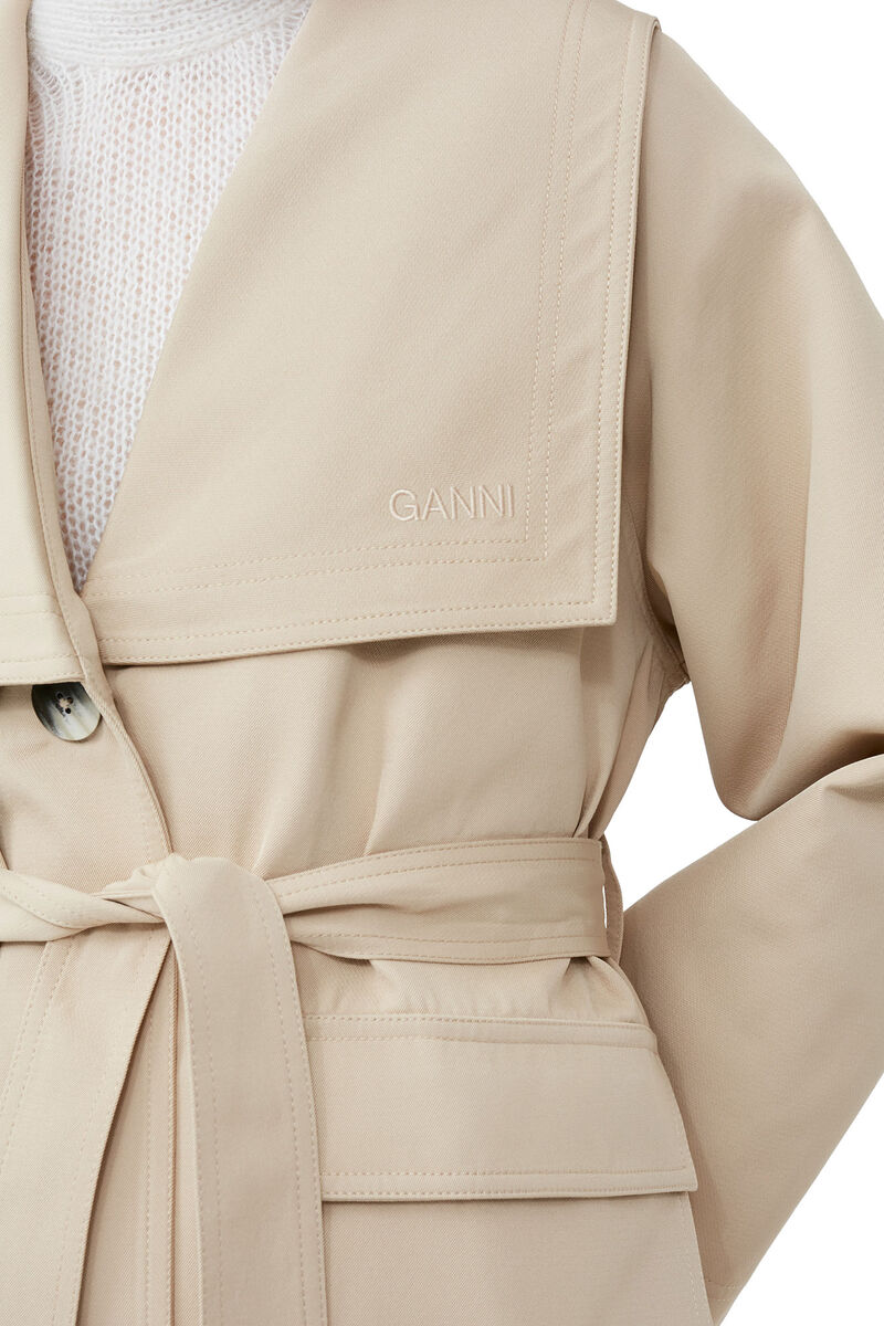Heavy Twill Oversized Trench Coat, Recycled Polyester, in colour Pale Khaki - 4 - GANNI