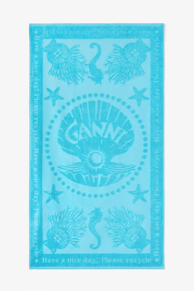 Beach Towel in Blue, Cotton, in colour Blue Curacao - 1 - GANNI