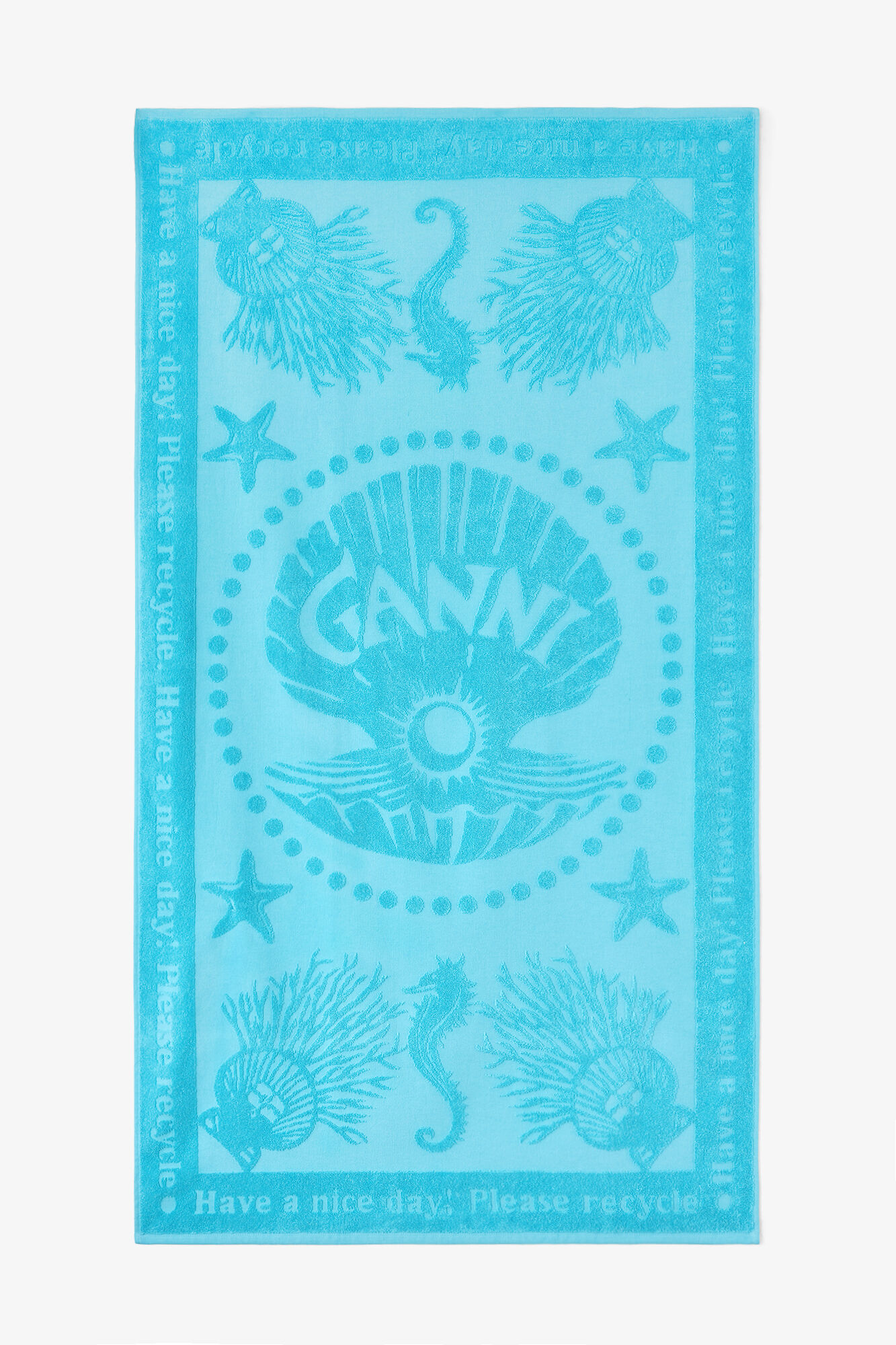 Beach Towel in Blue, Cotton, in colour Blue Curacao - 1 - GANNI