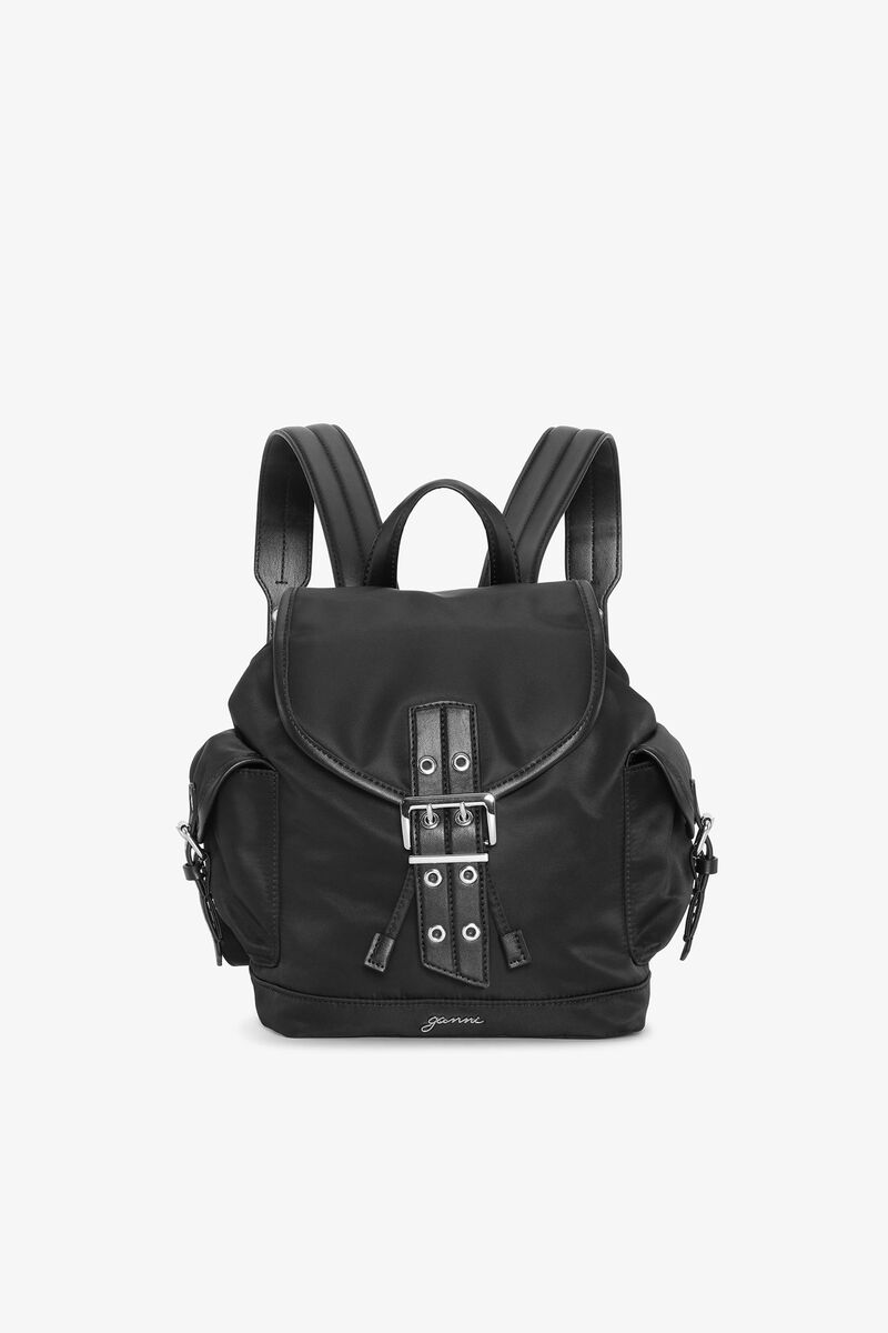 Black Small Bucky Nylon Backpack, Recycled Nylon, in colour Black - 1 - GANNI
