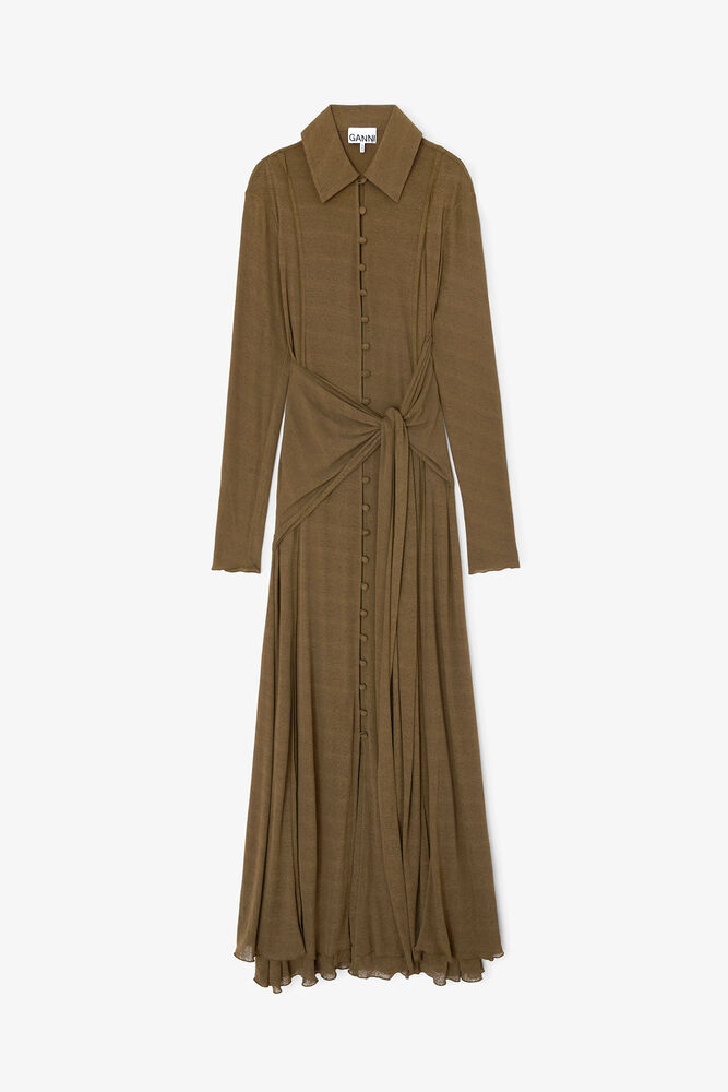 Long Dress in Marl Mesh, Military Olive