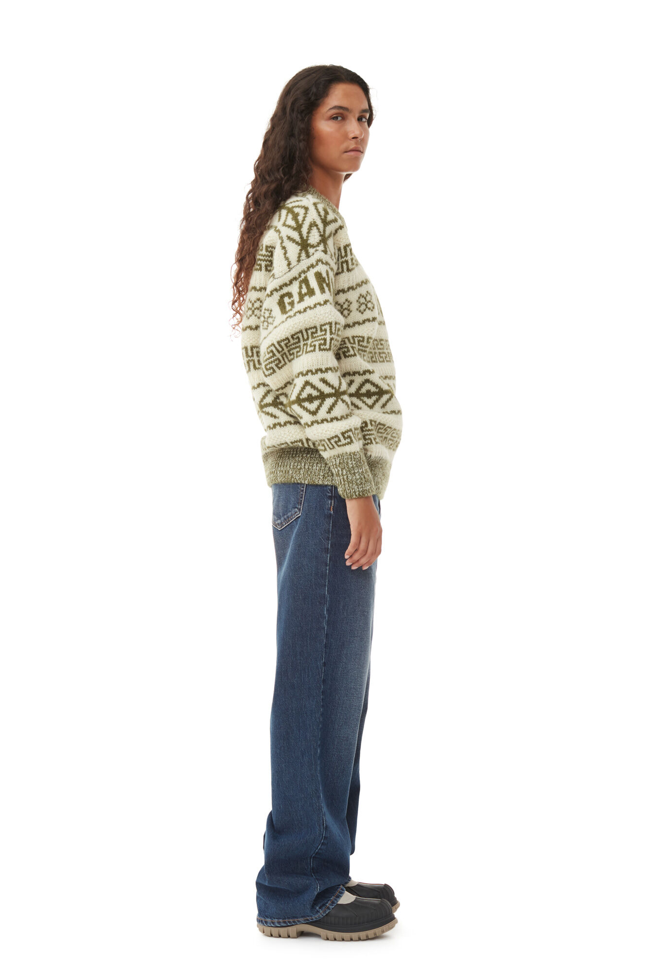 Wool Pullover, Organic Wool, in colour Avocado - 3 - GANNI