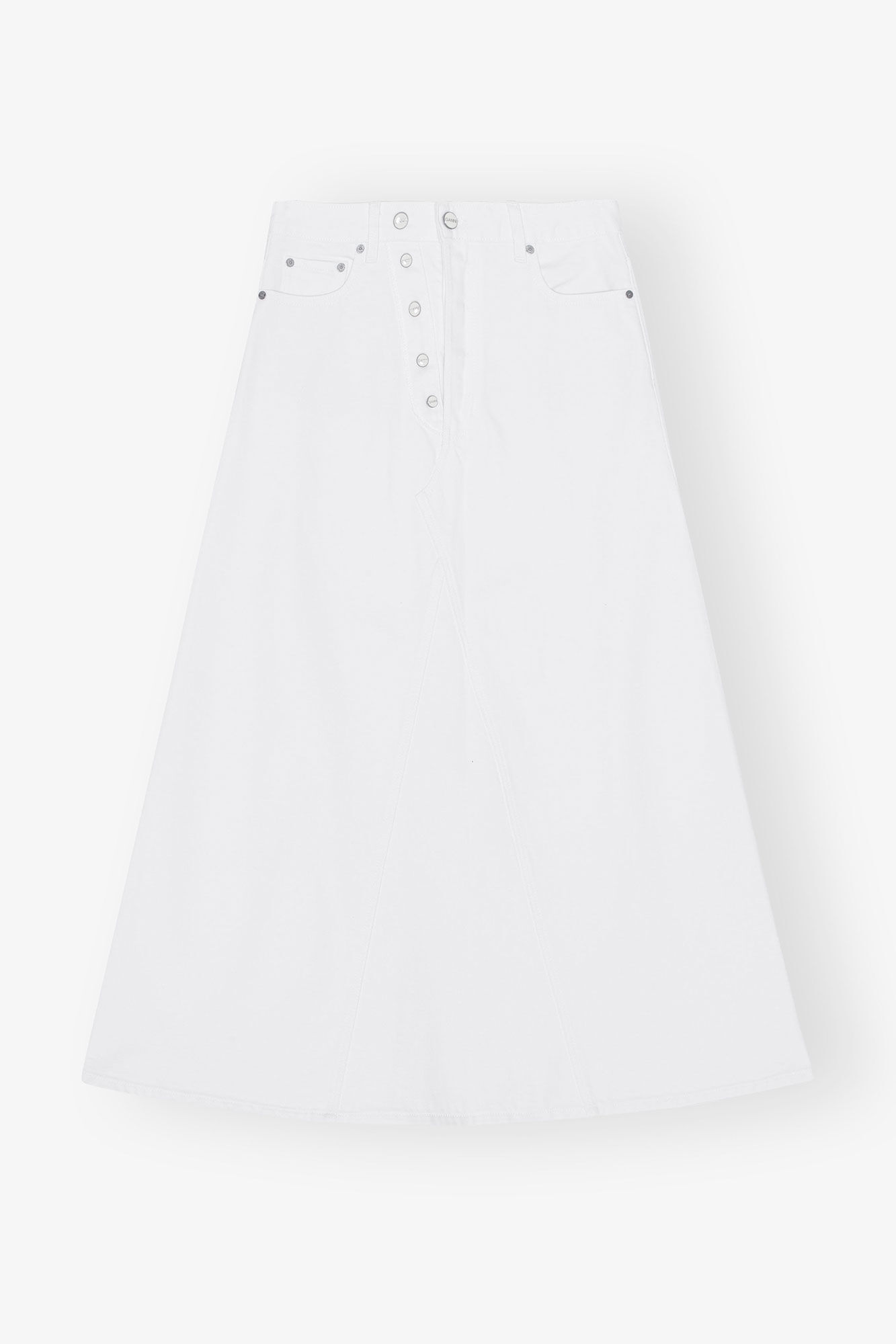 White Denim Double Fly Maxi Skirt, Cotton, in colour Bright White - 1 - GANNI