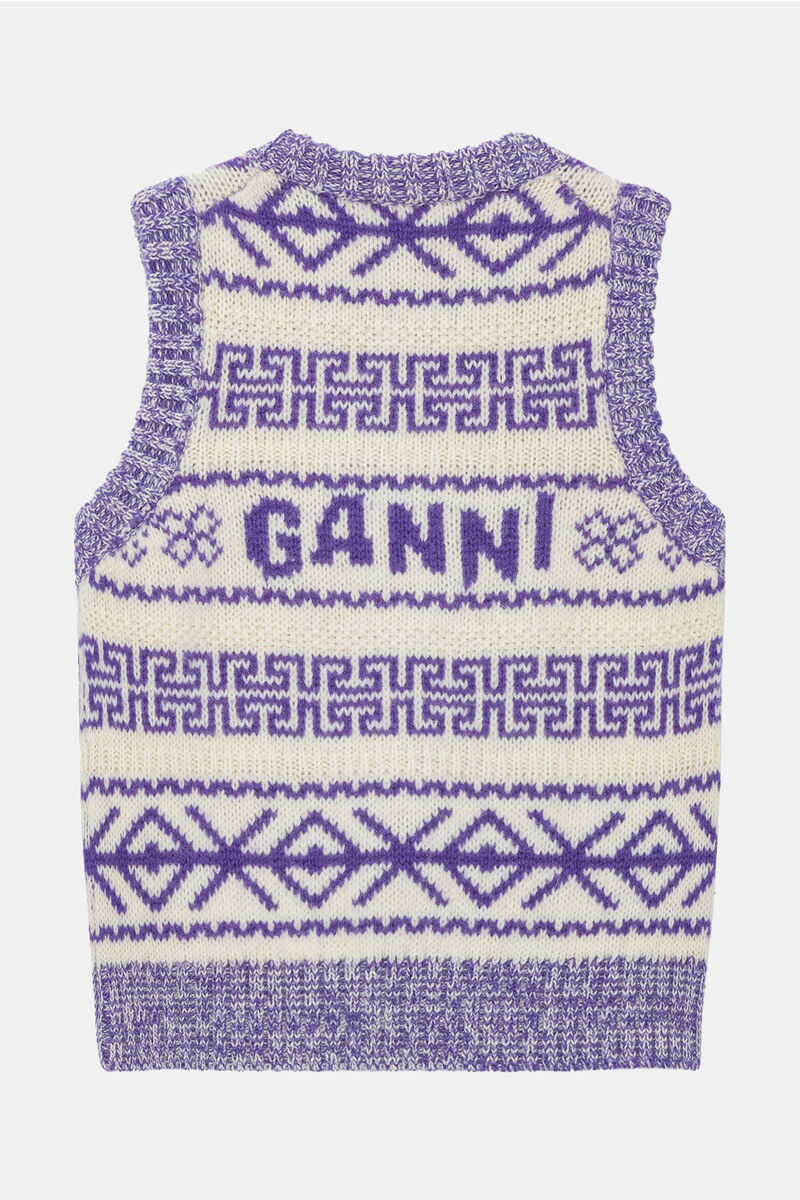 Purple Lambswool O-neck Vest, Organic Wool, in colour Simply Purple - 2 - GANNI