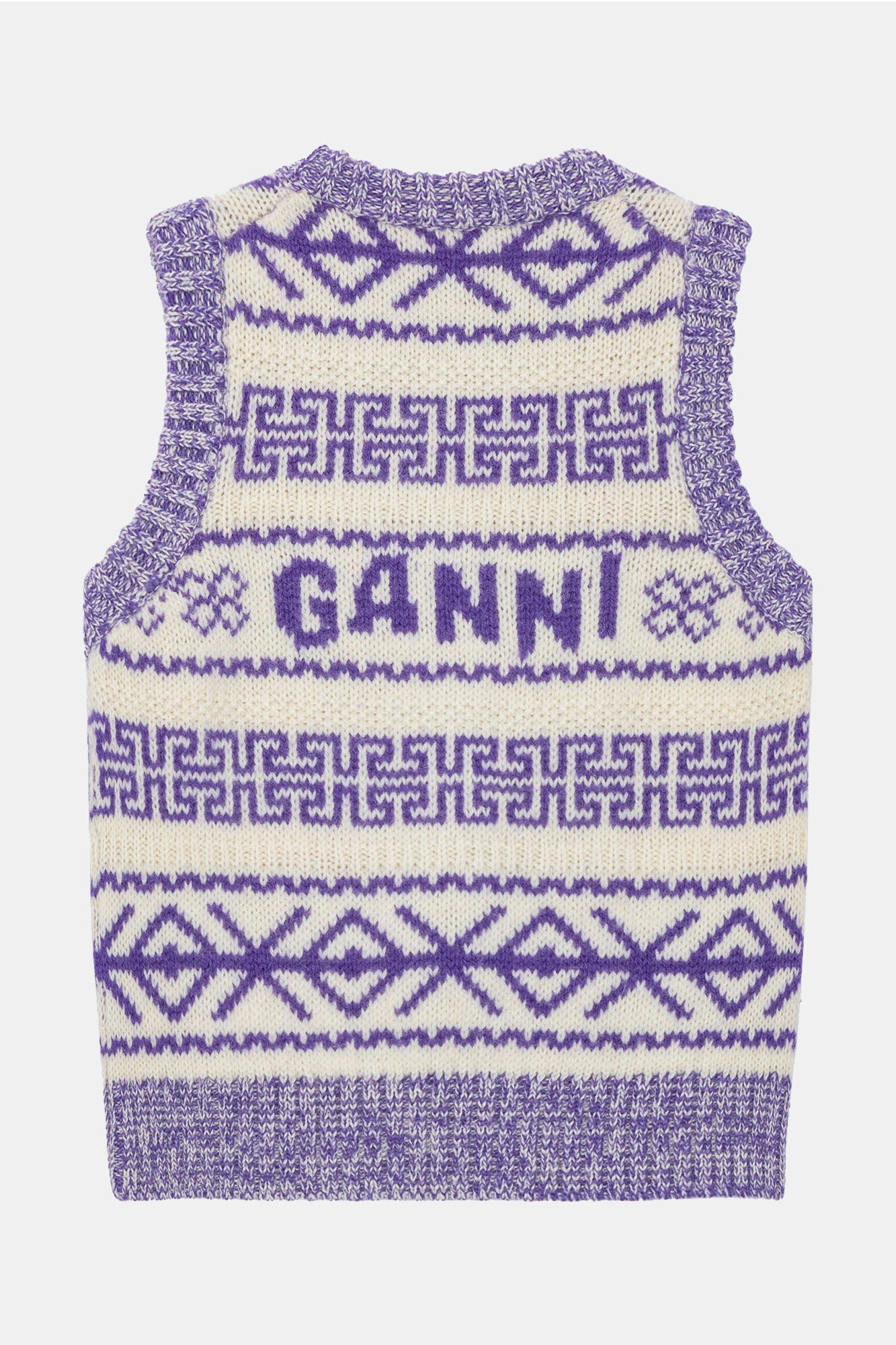 Purple Lambswool O-neck Vest, Organic Wool, in colour Simply Purple - 2 - GANNI